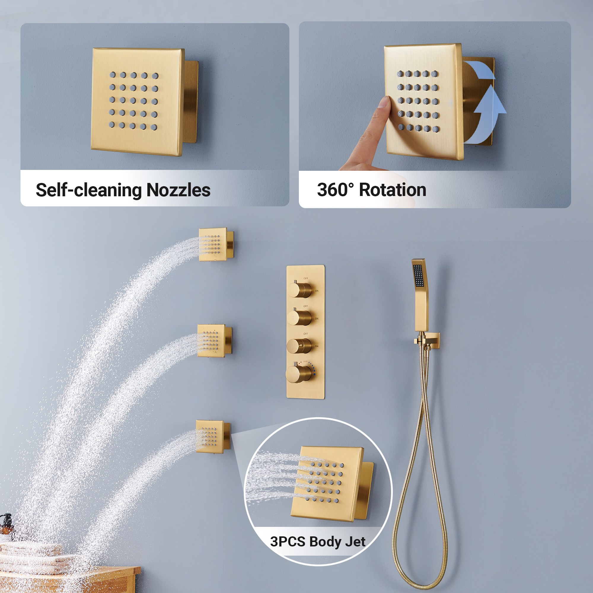 20" Luxury 3-in-1 Shower System with Shower Handheld and Body Jets