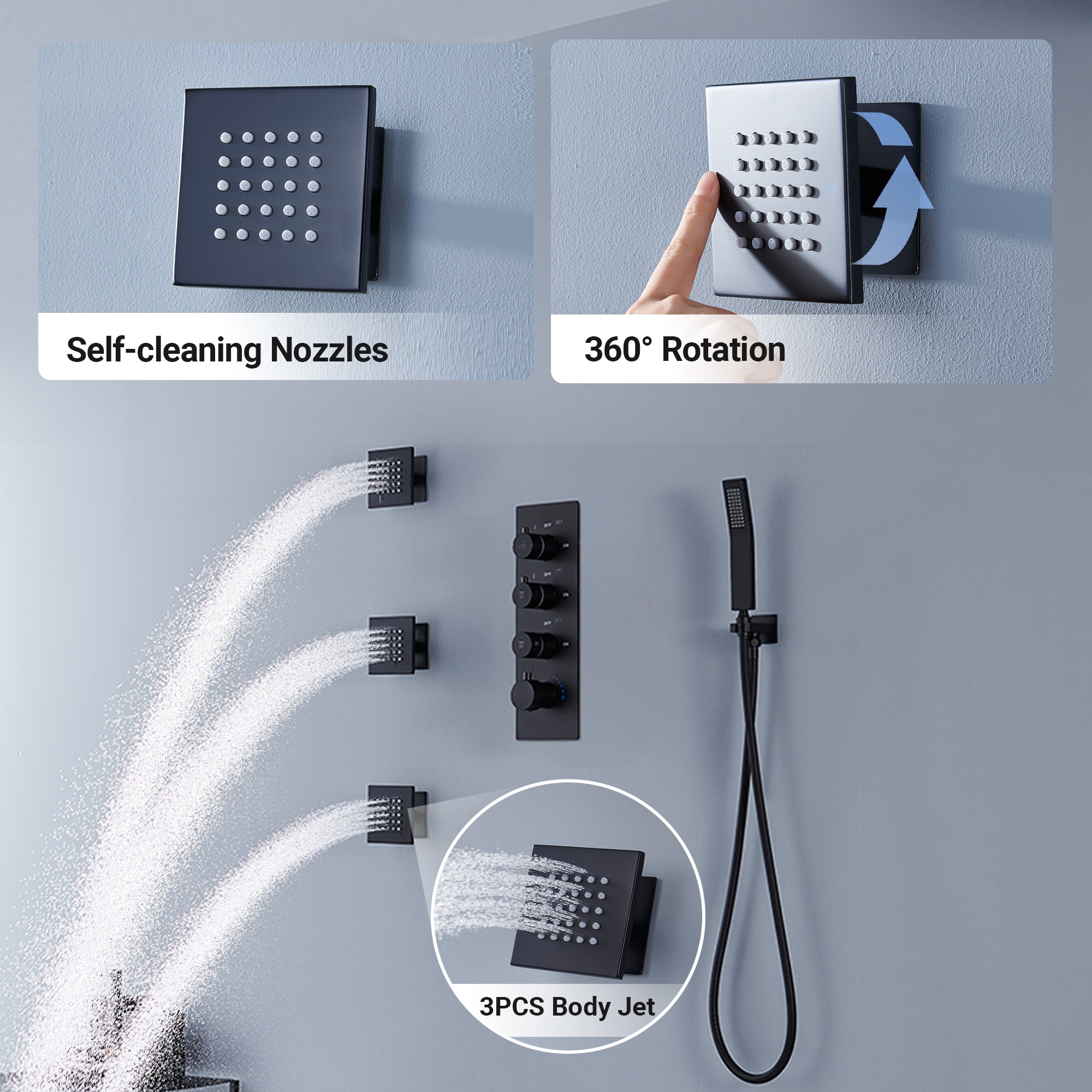 20" Luxury 3-in-1 Shower System with Shower Handheld and Body Jets