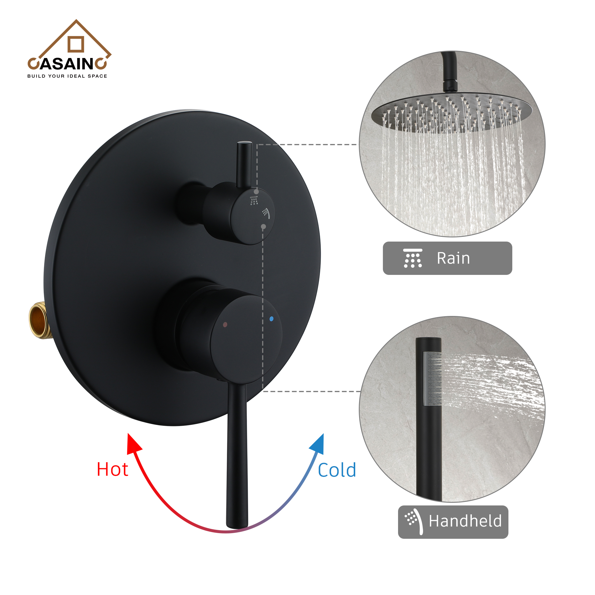 10" Matte Black Rain Shower System with Hand Shower