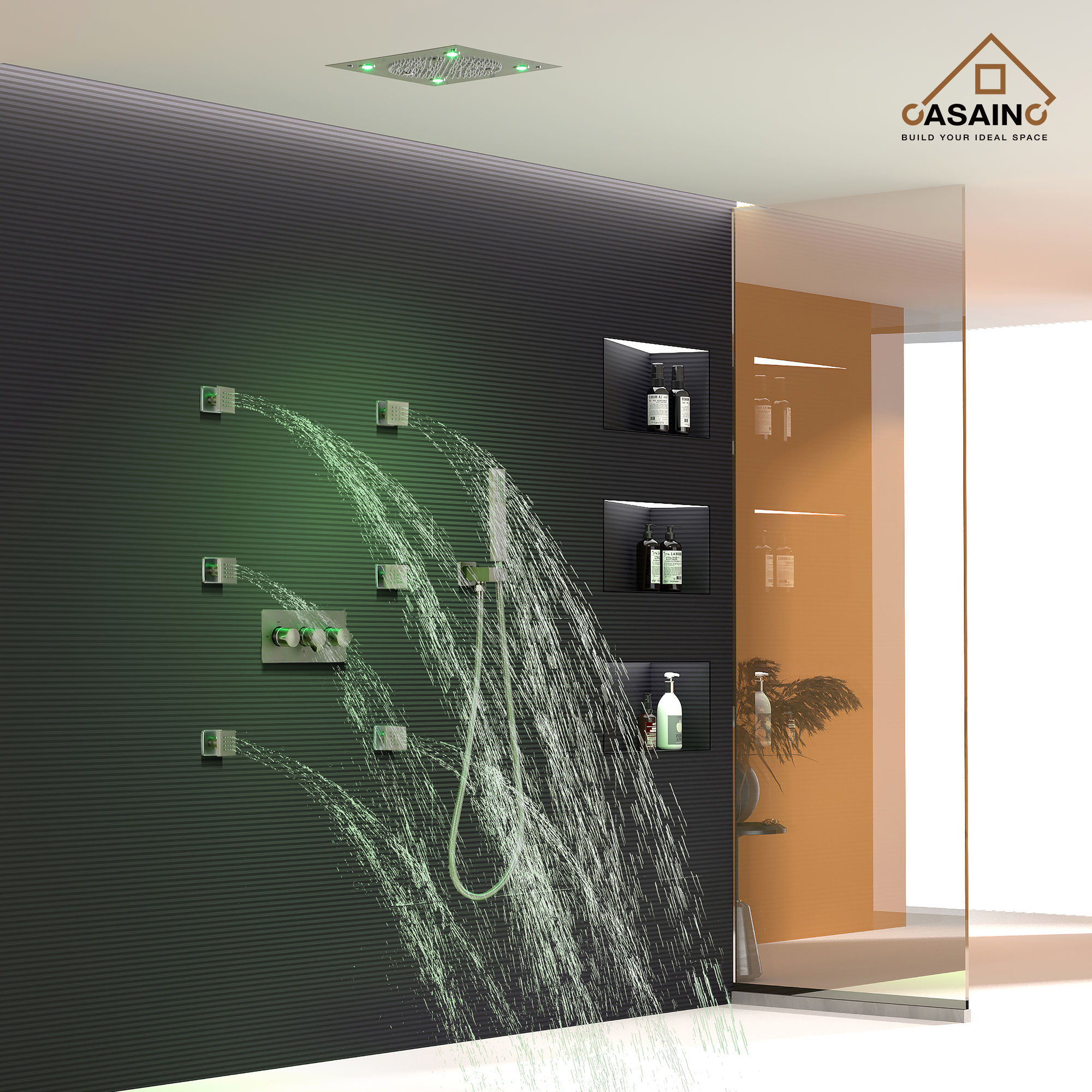 12.59" Flush-Mounted 3-Function Shower System with LED Lights