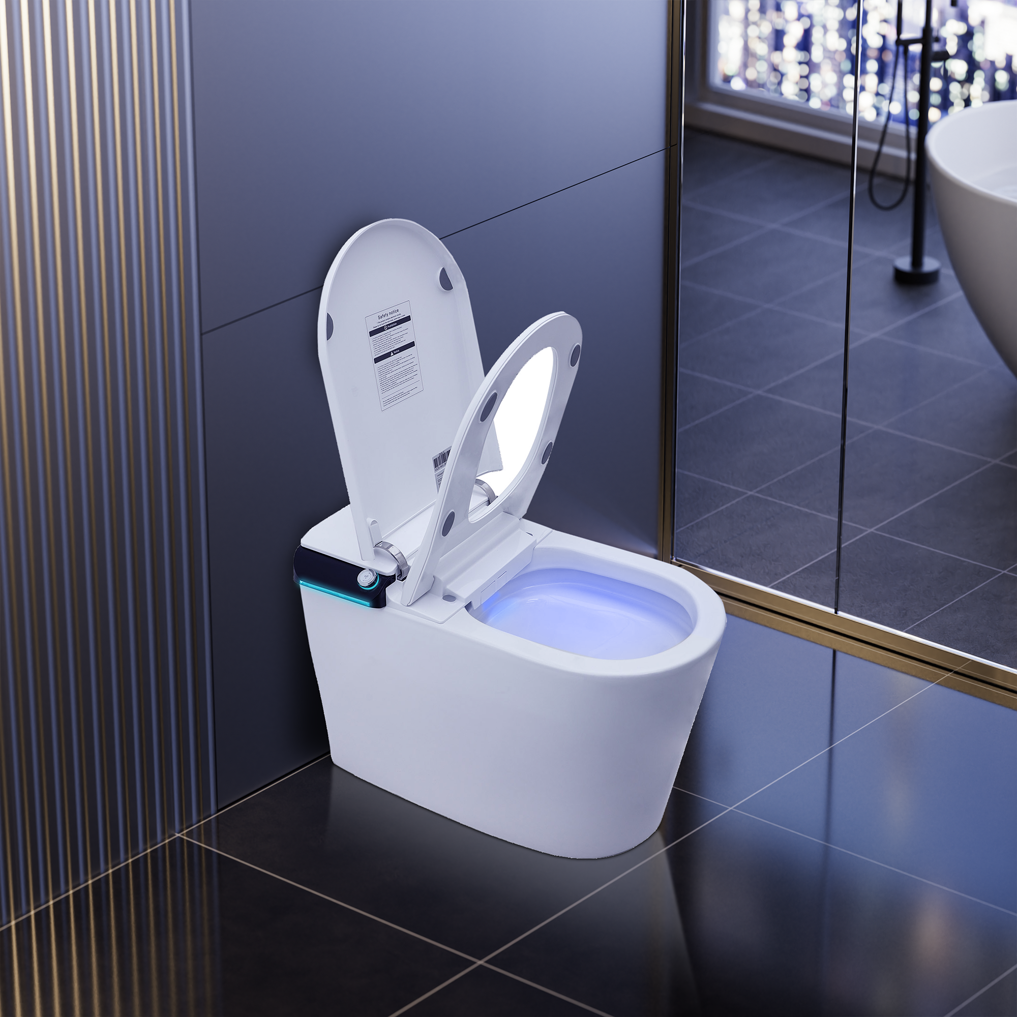 White Electric Smart Bidet Toilet with Foot Sensor Flush 1.28 GPF