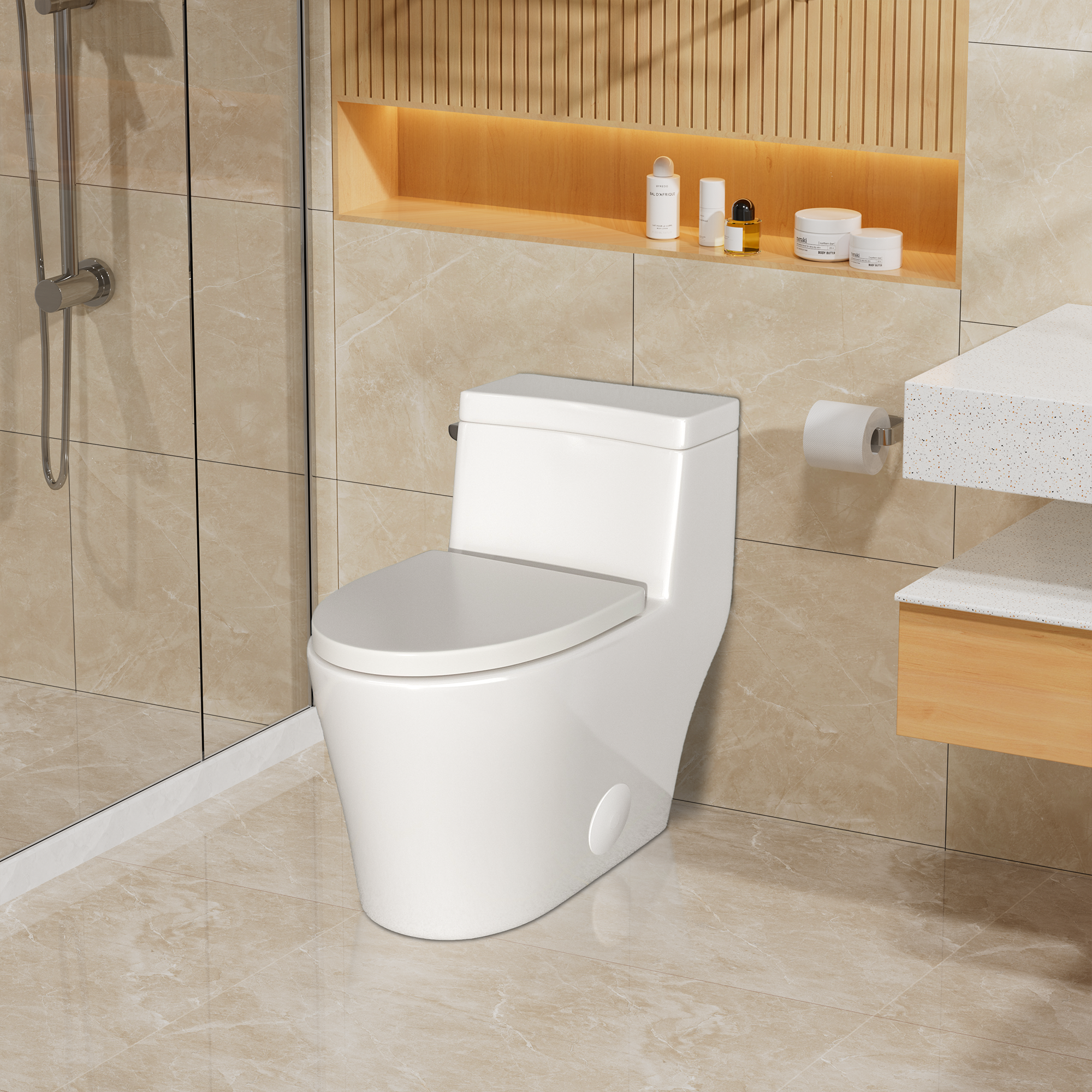 Floor-Mounted Elongated Ceramic Toilet with Seat 1.28 GPF Single Flush