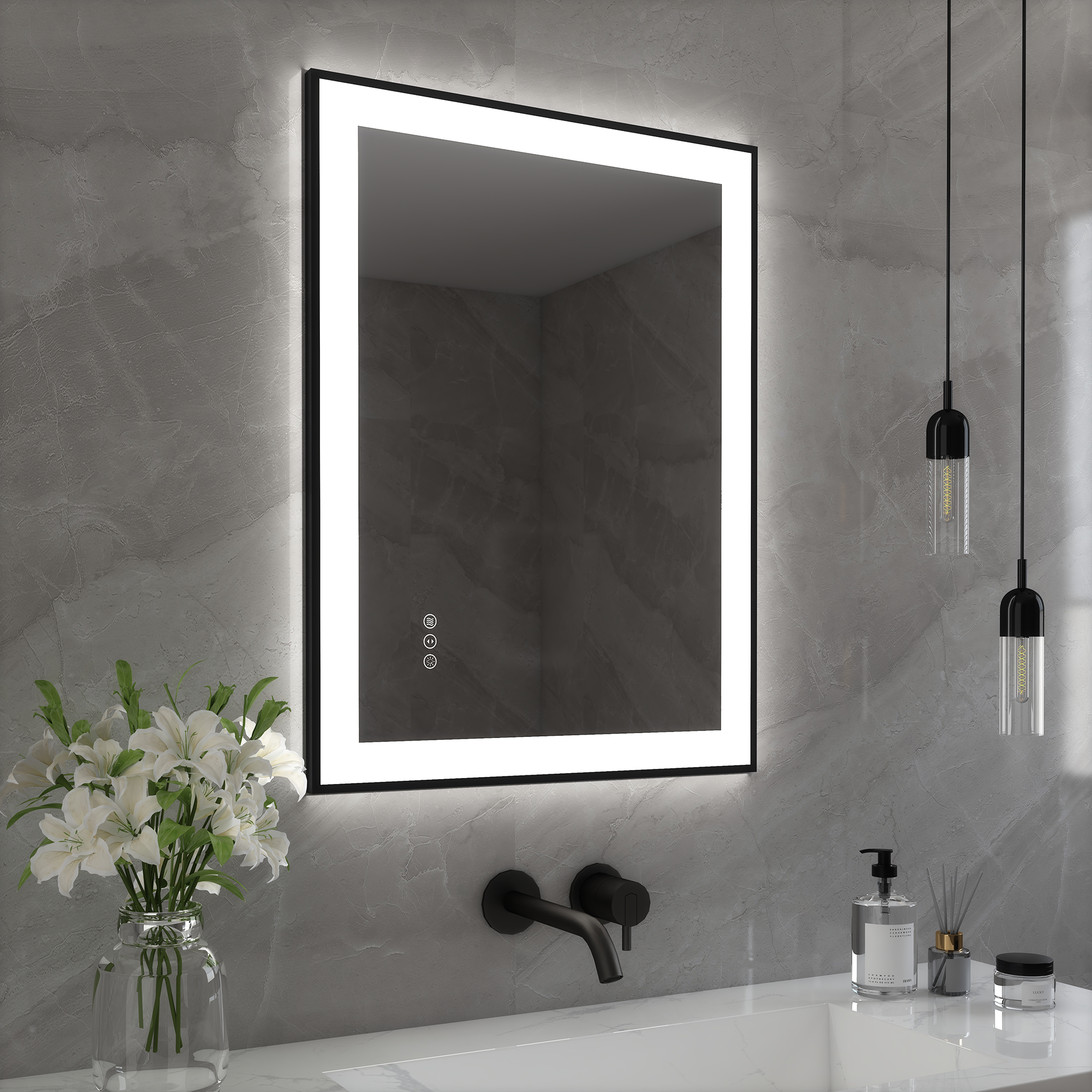 Tempered Glass LED Mirror with Aluminum Frame for Bathroom Vanity