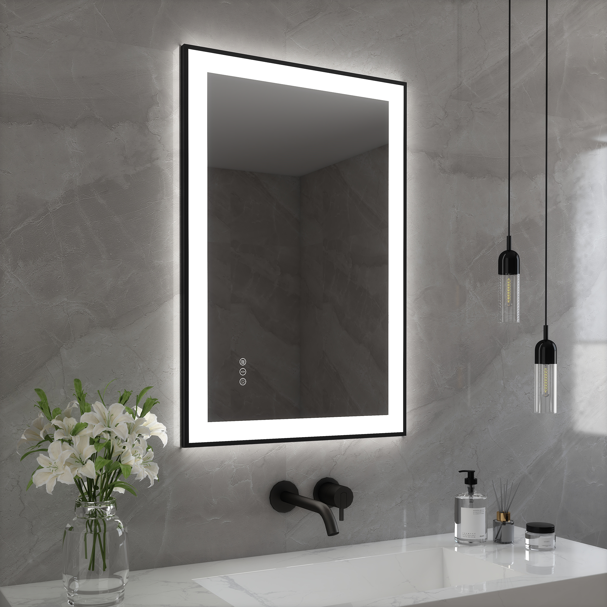 Tempered Glass LED Mirror with Aluminum Frame for Bathroom Vanity