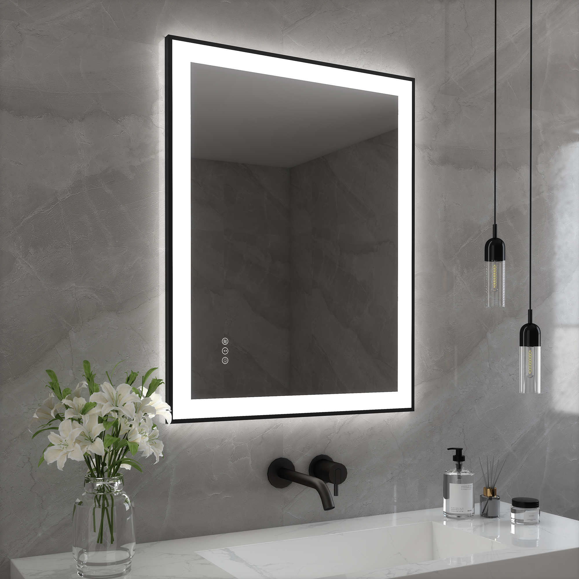Tempered Glass LED Mirror with Aluminum Frame for Bathroom Vanity