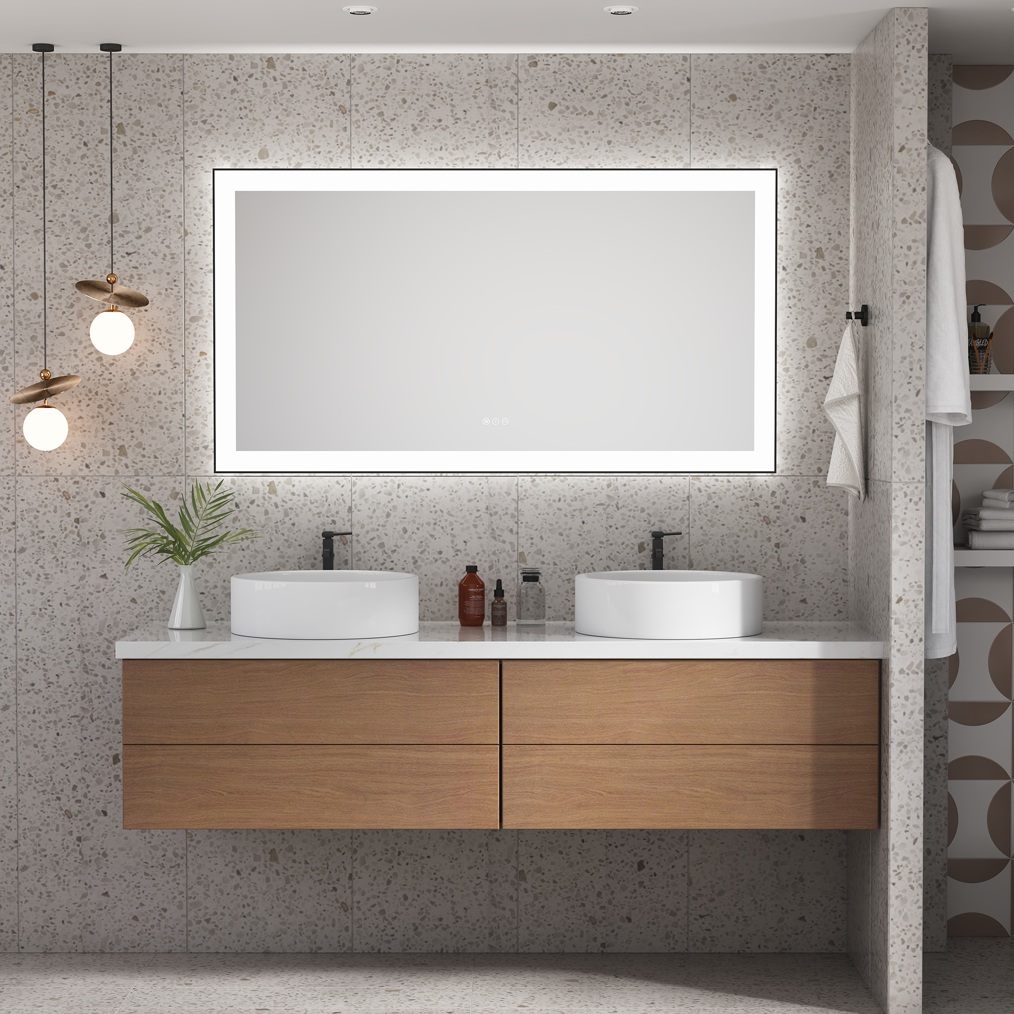 Tempered Glass LED Mirror with Aluminum Frame for Bathroom Vanity