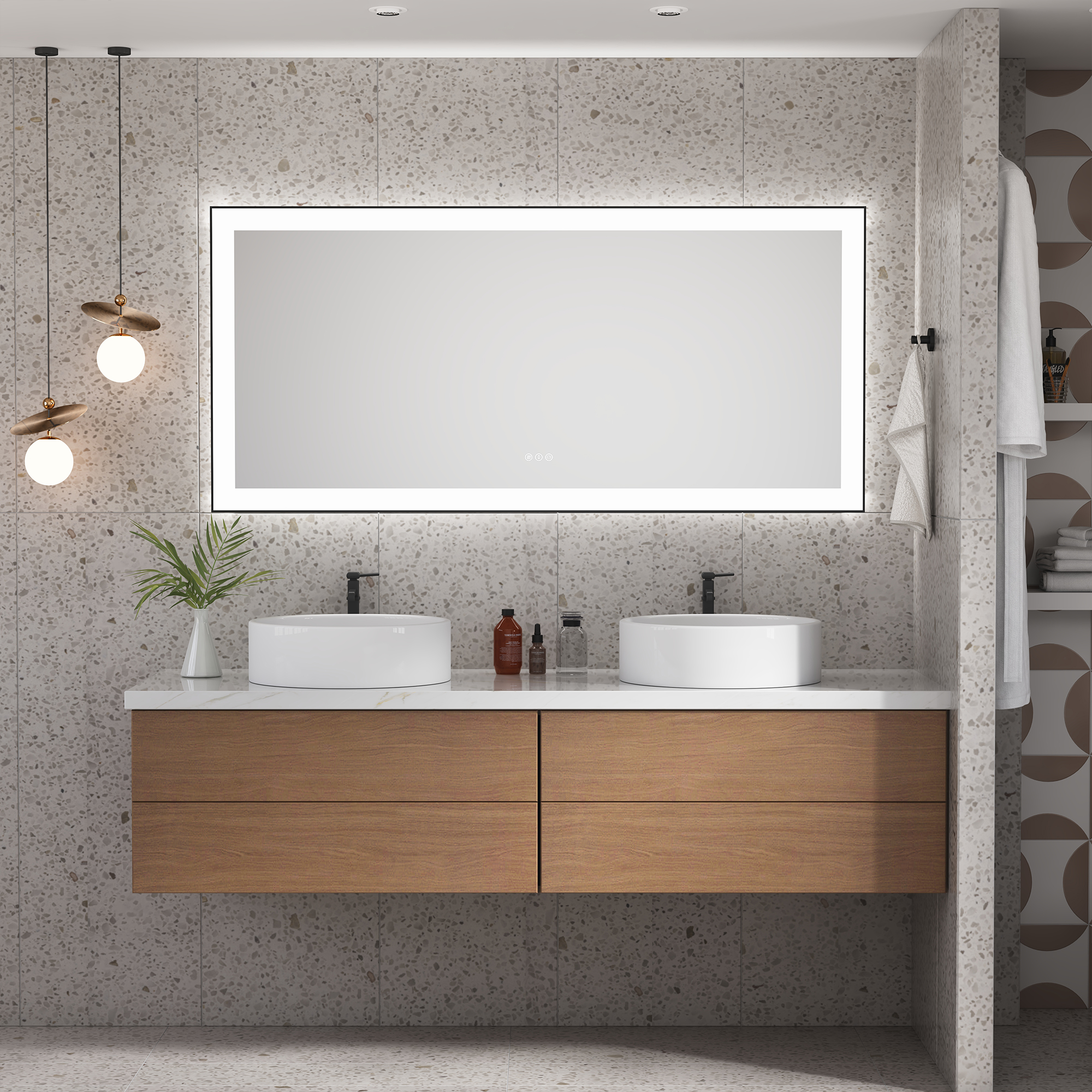 Tempered Glass LED Mirror with Aluminum Frame for Bathroom Vanity