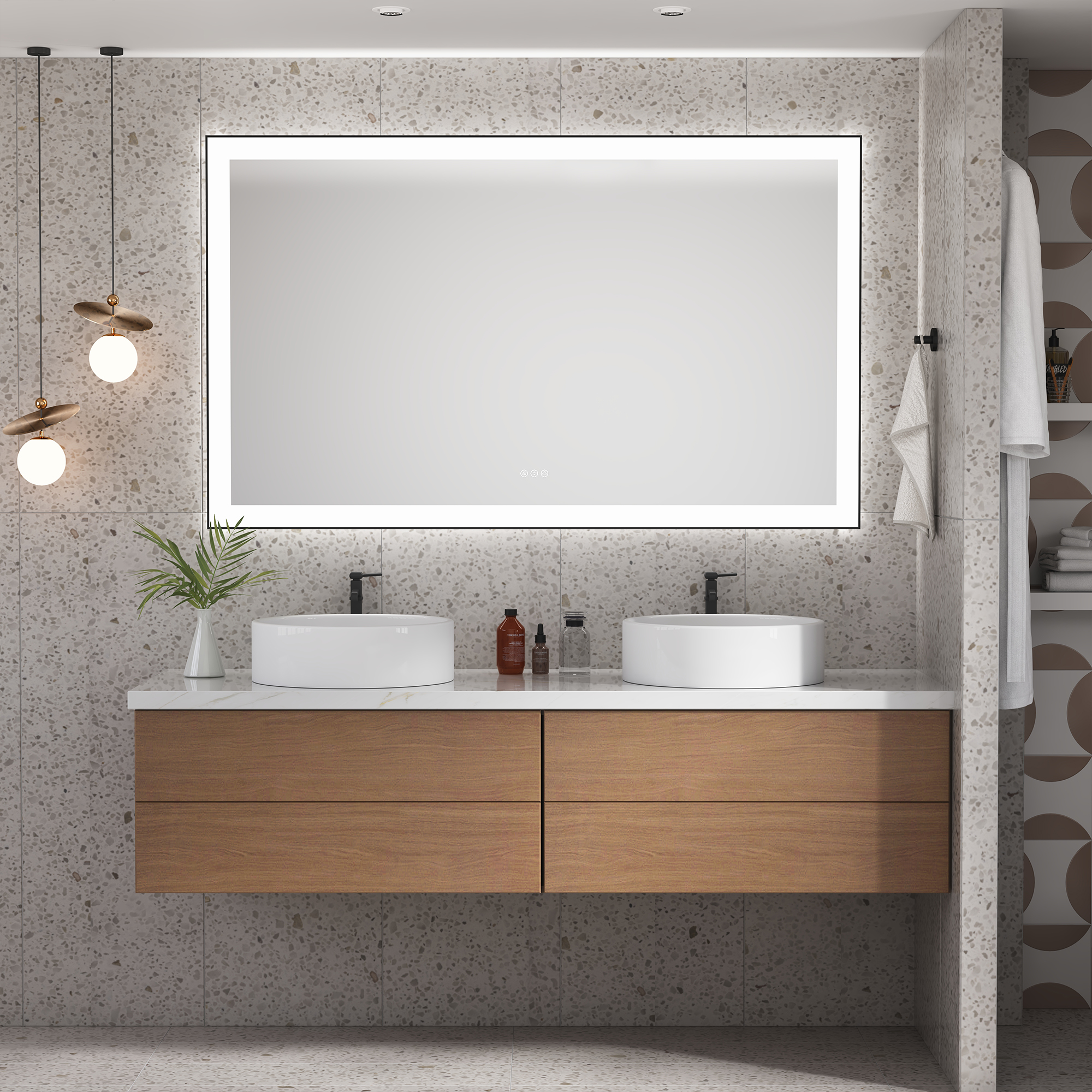 Tempered Glass LED Mirror with Aluminum Frame for Bathroom Vanity