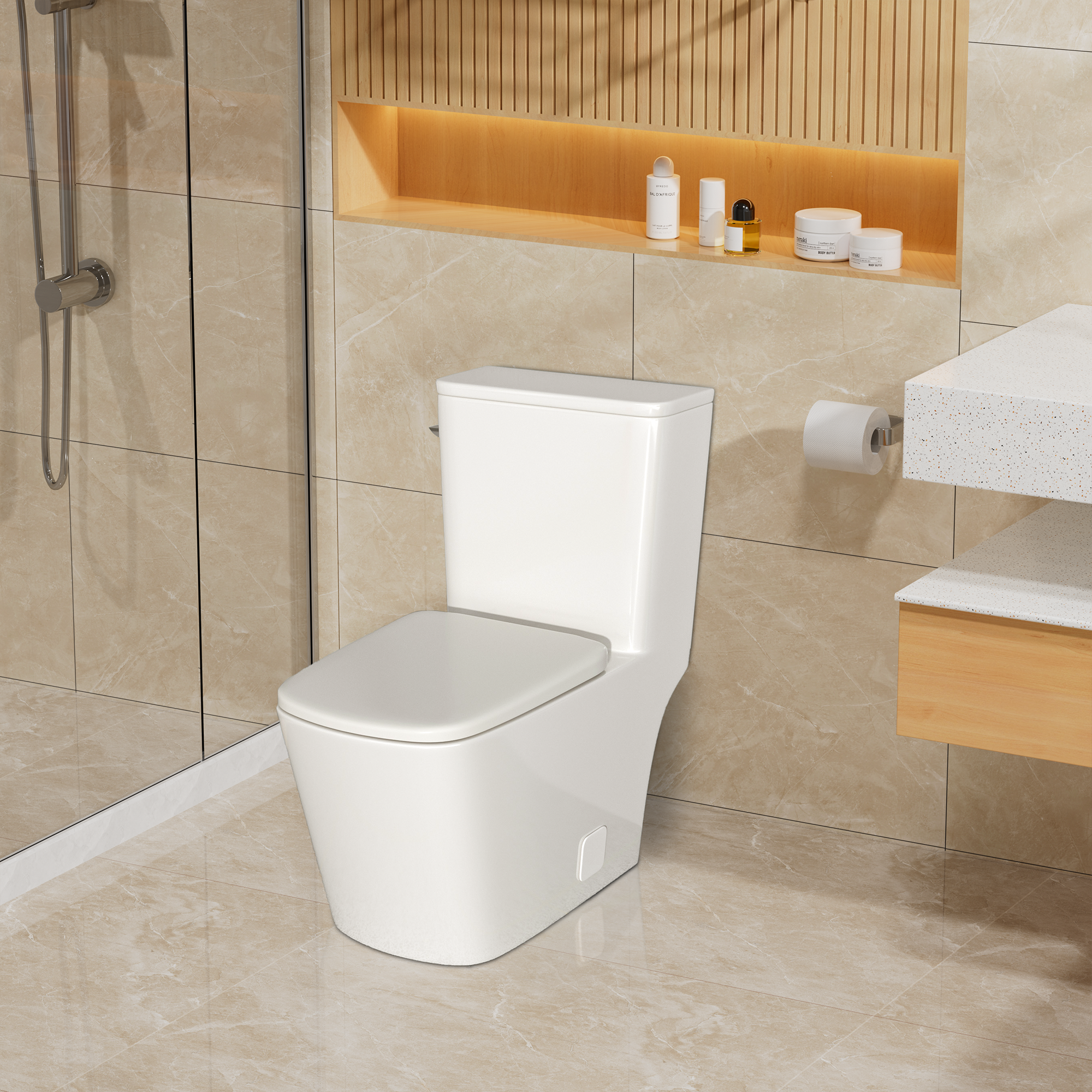 Ceramic Floor-Mounted One-Piece Toilet with 1.28 GPF Single Flush