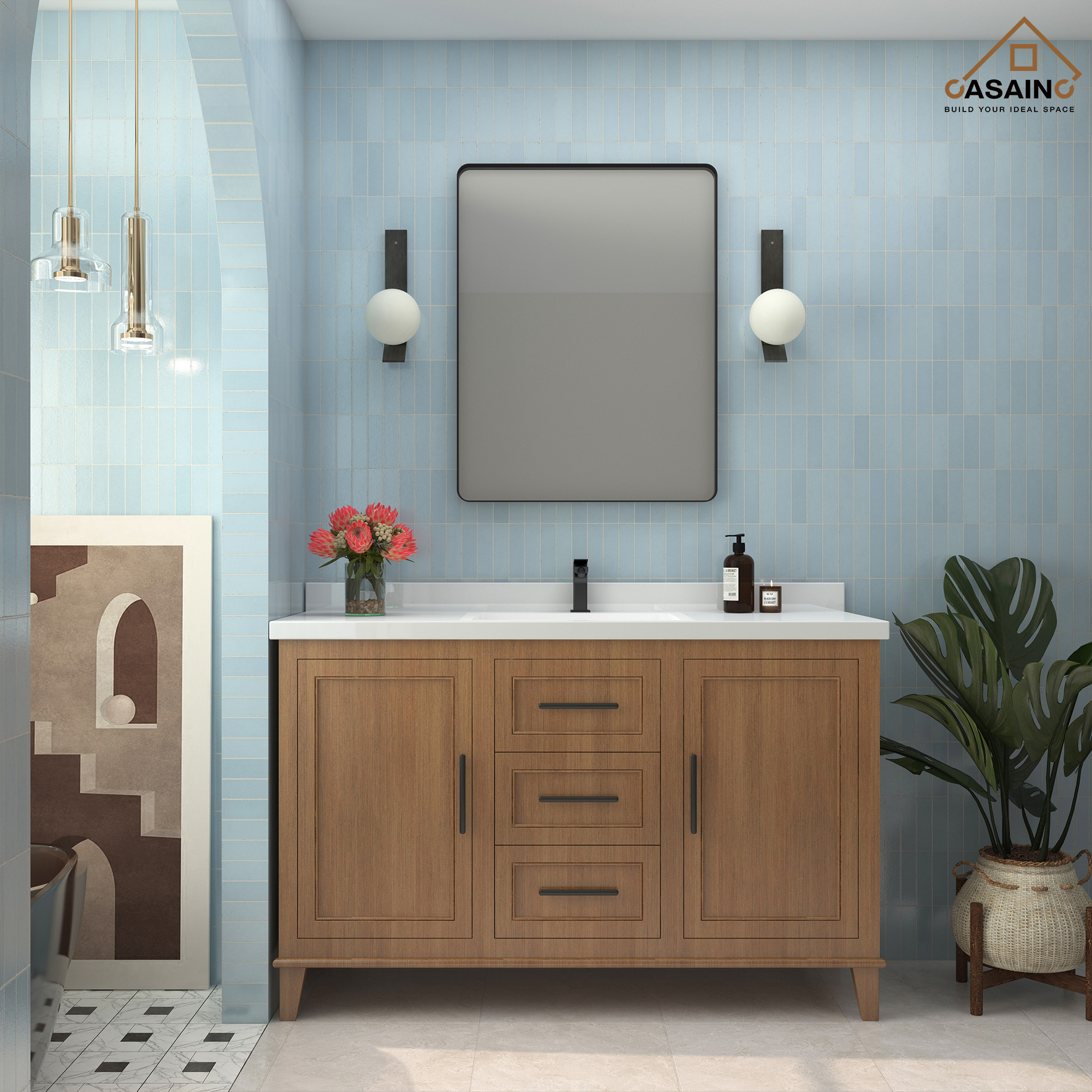 Wall-Mounted Vanity Mirror with Matte Black Metal Frame