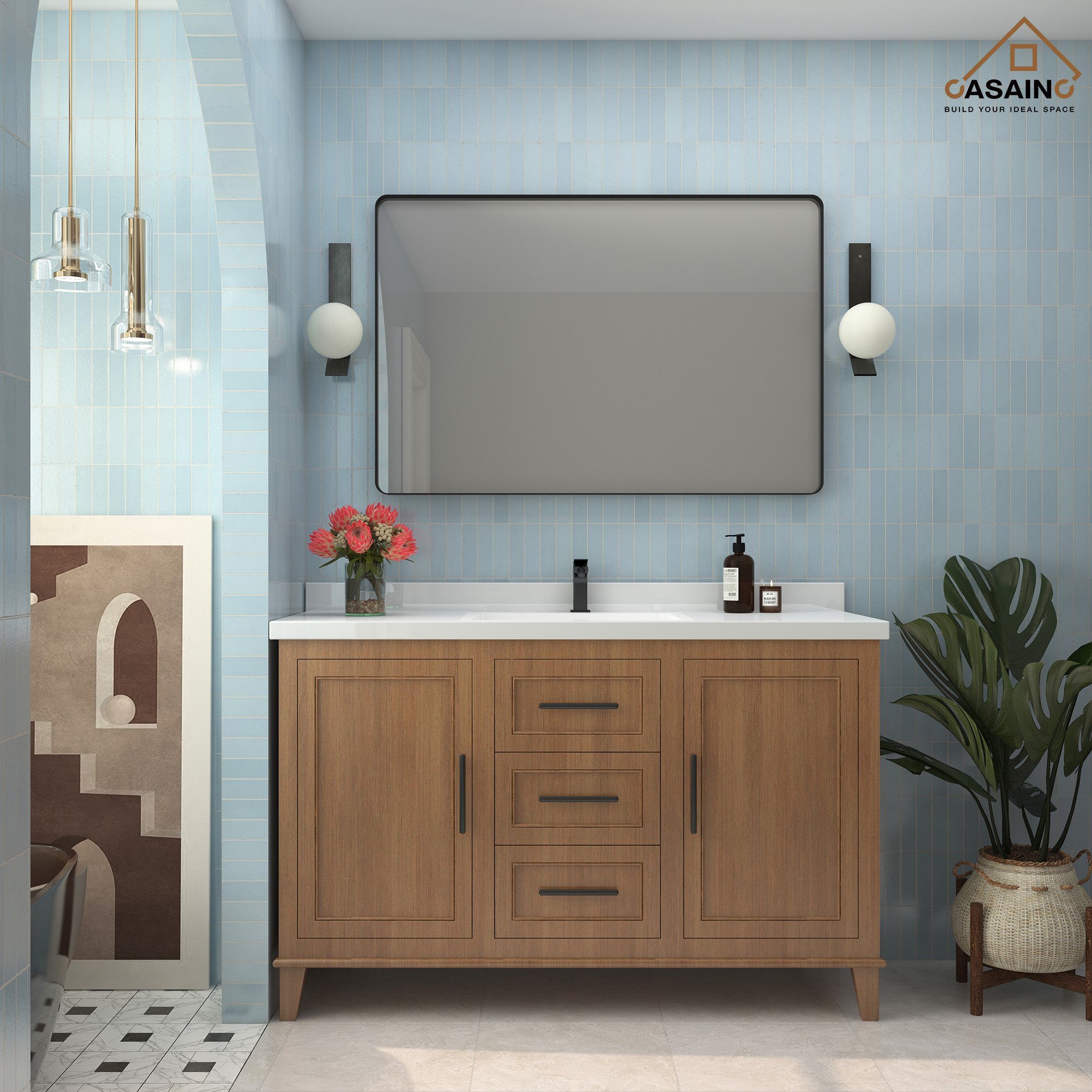 Wall-Mounted Vanity Mirror with Matte Black Metal Frame