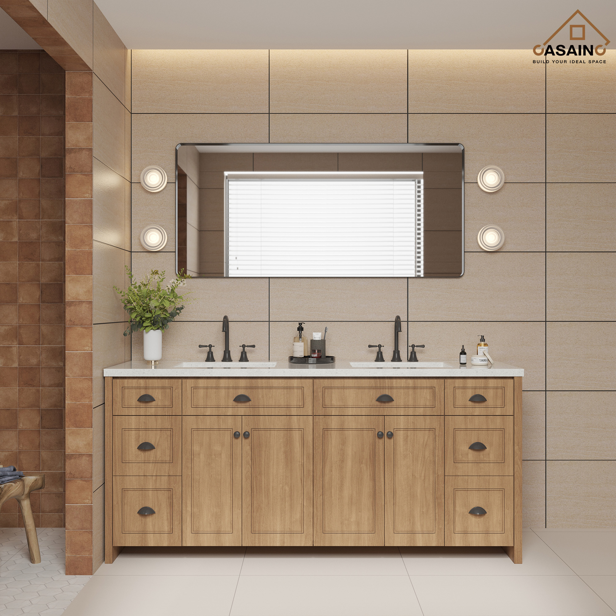 Wall-Mounted Vanity Mirror with Matte Black Metal Frame