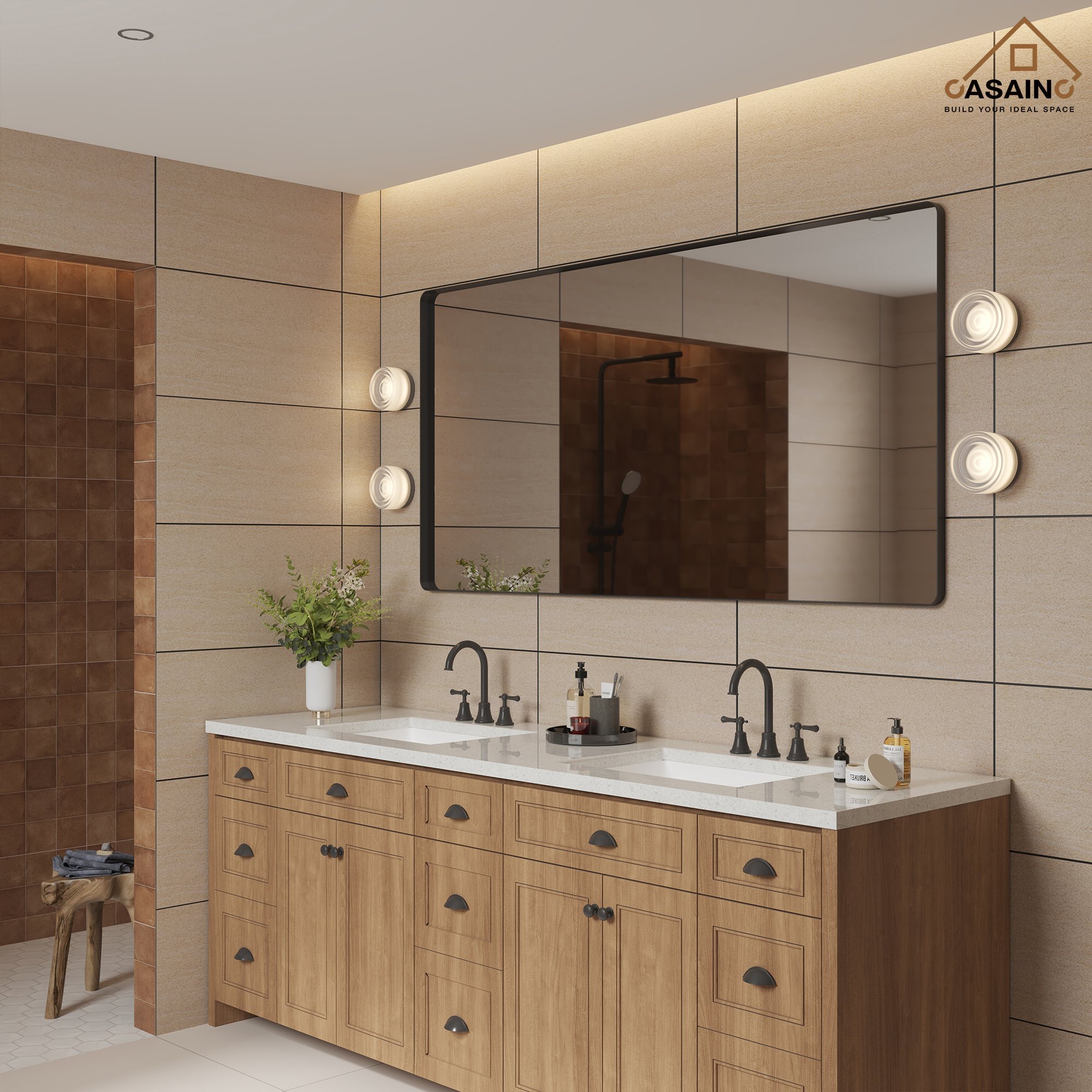 Wall-Mounted Vanity Mirror with Matte Black Metal Frame