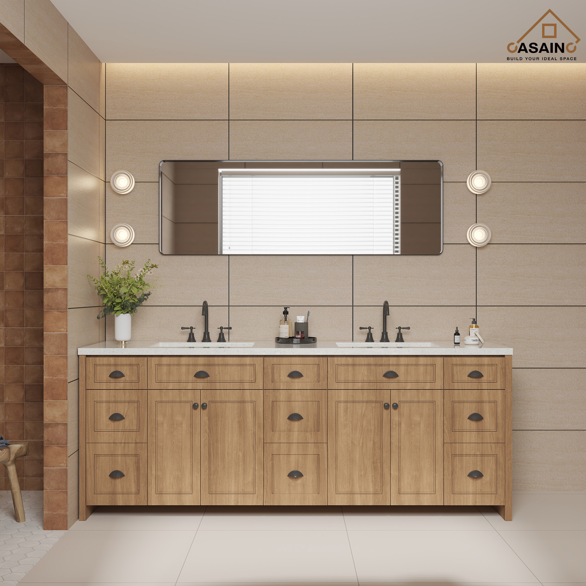 Wall-Mounted Vanity Mirror with Matte Black Metal Frame