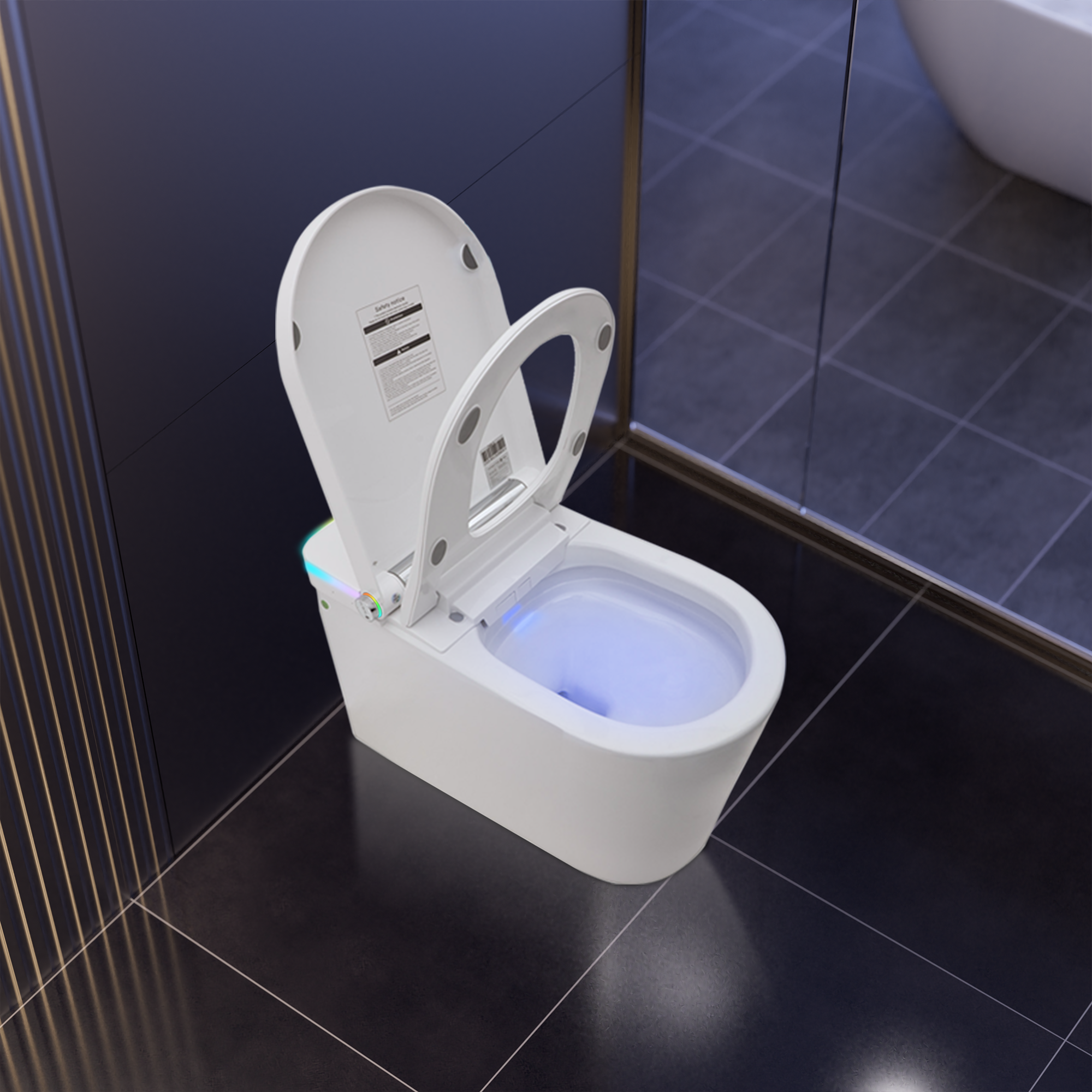 Elongated Heated Seat Smart Toilet with Built-In Bidet and Multicolor LED Backlight