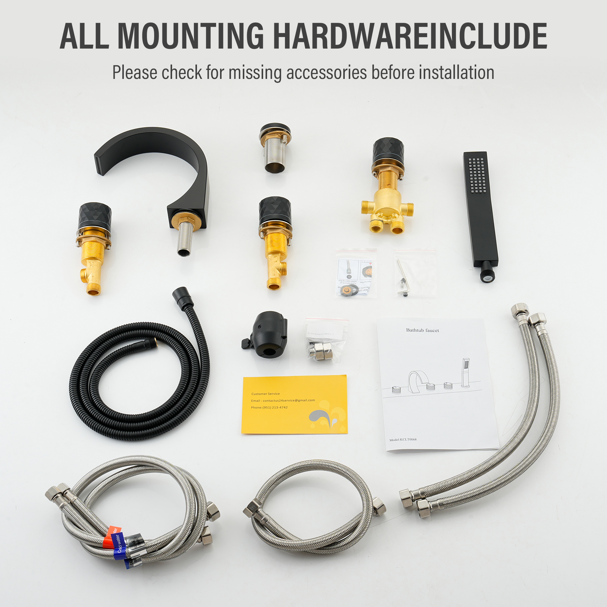 C-Shaped Curved Design 3-Handle Roman Bathtub Faucet with Hand Shower