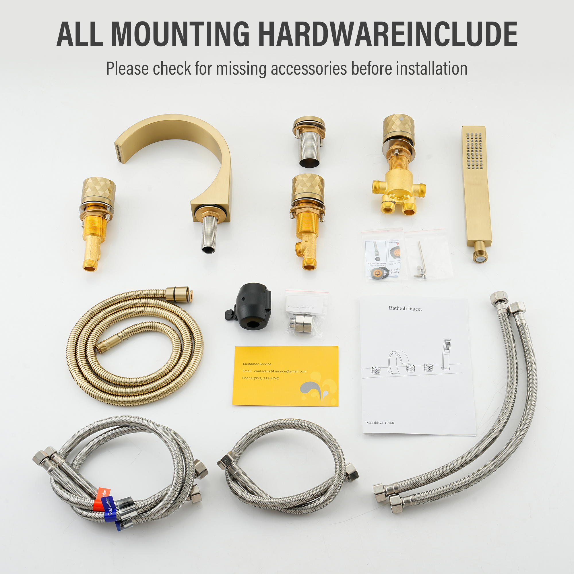 C-Shaped Curved Design 3-Handle Roman Bathtub Faucet with Hand Shower