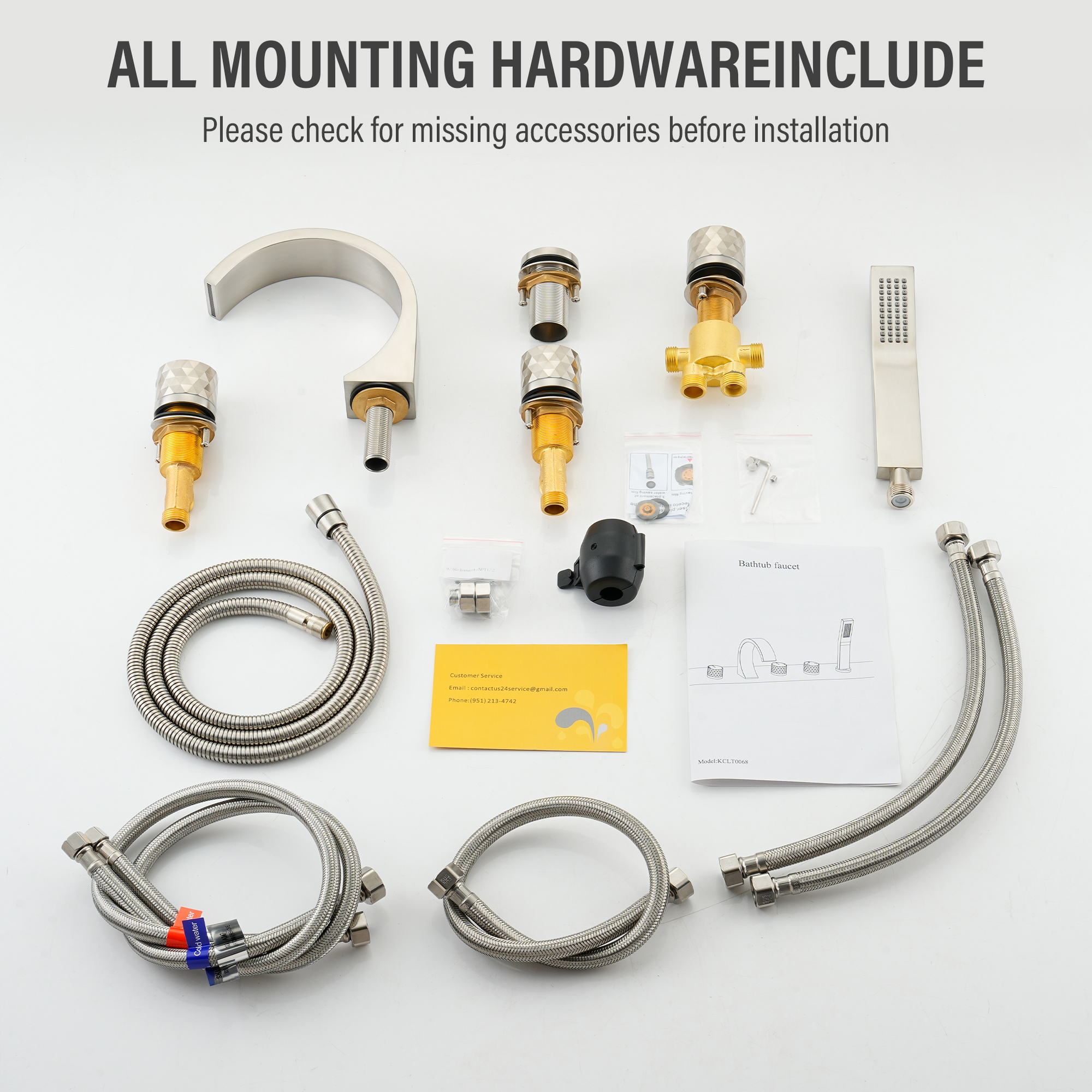 C-Shaped Curved Design 3-Handle Roman Bathtub Faucet with Hand Shower