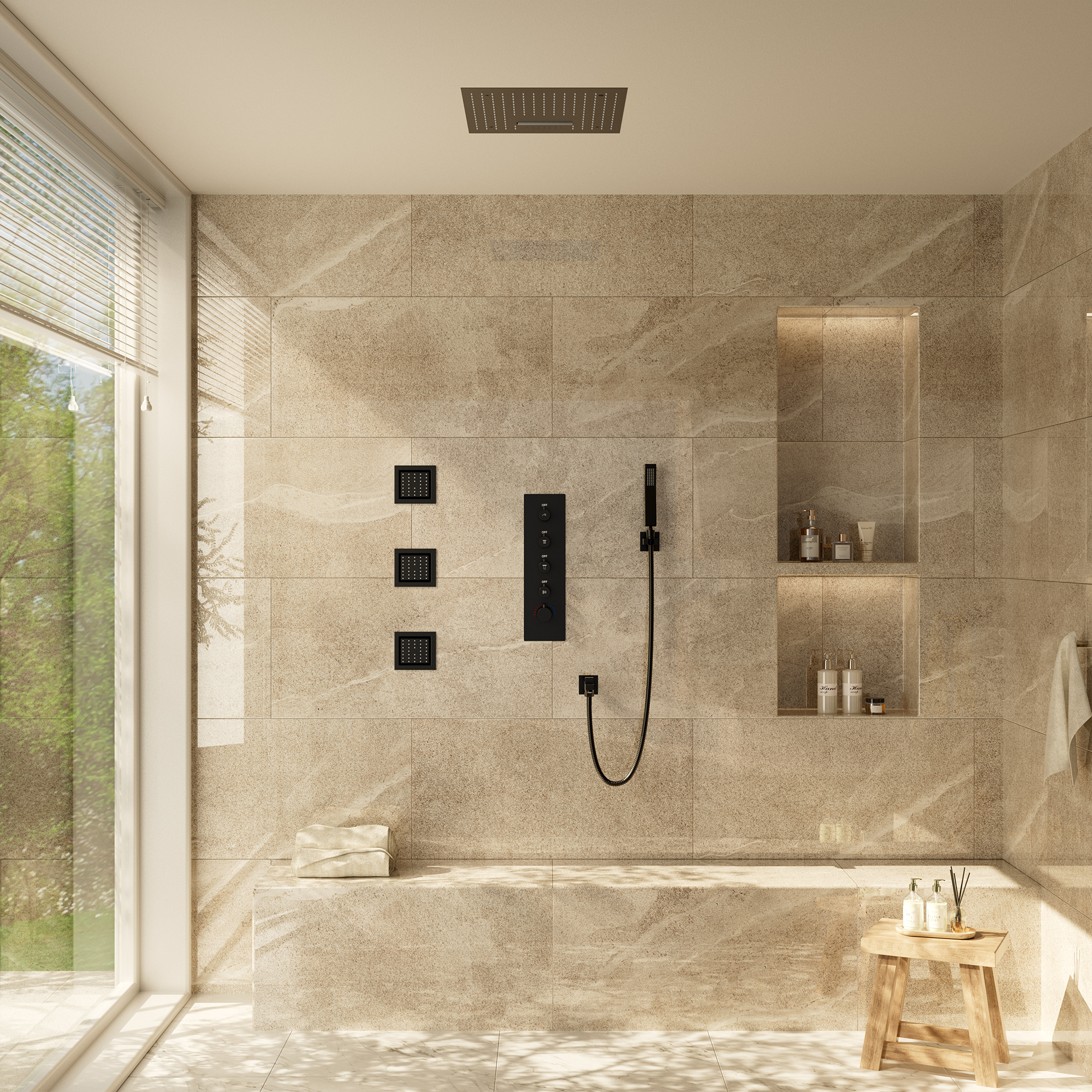 16" Ceiling-Mount 4-Way Shower System with LED Display and Music Player