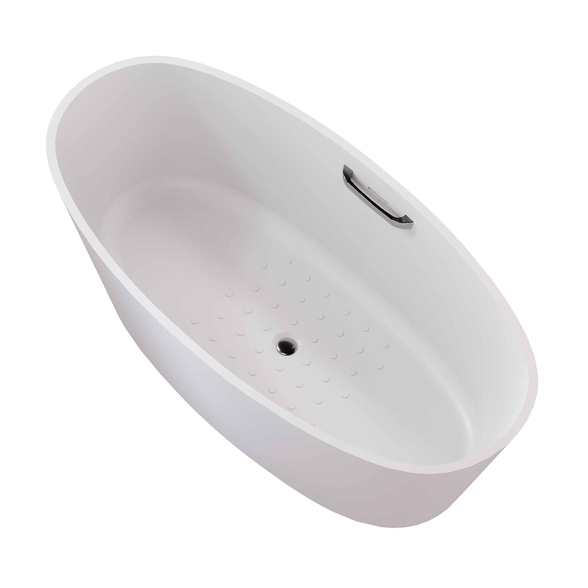 63" Matte White Solid Surface Freestanding Soaking Bathtub with One-Side Armrest