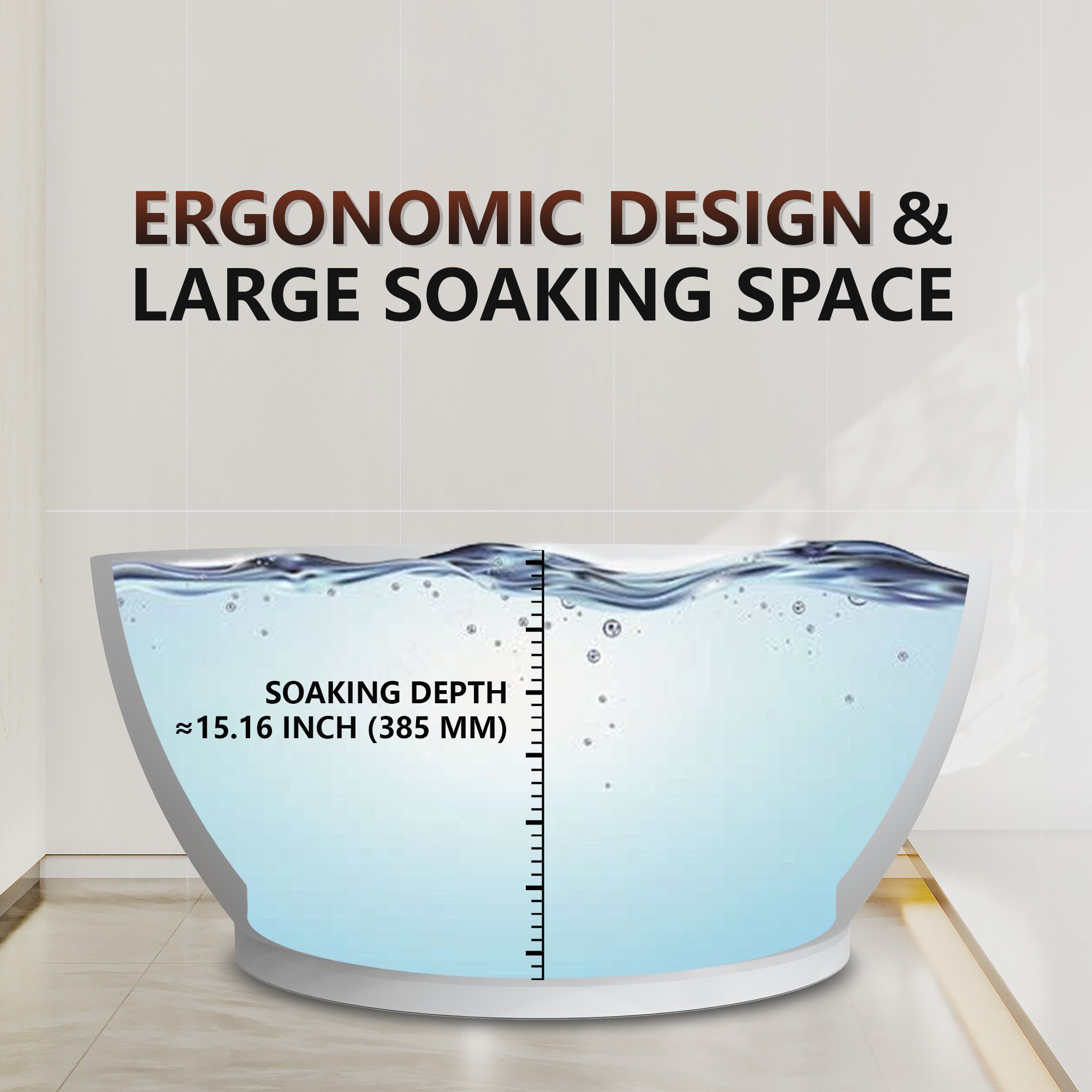 53" Freestanding Solid Surface Soaking Bathtub with 4" Wide Rim