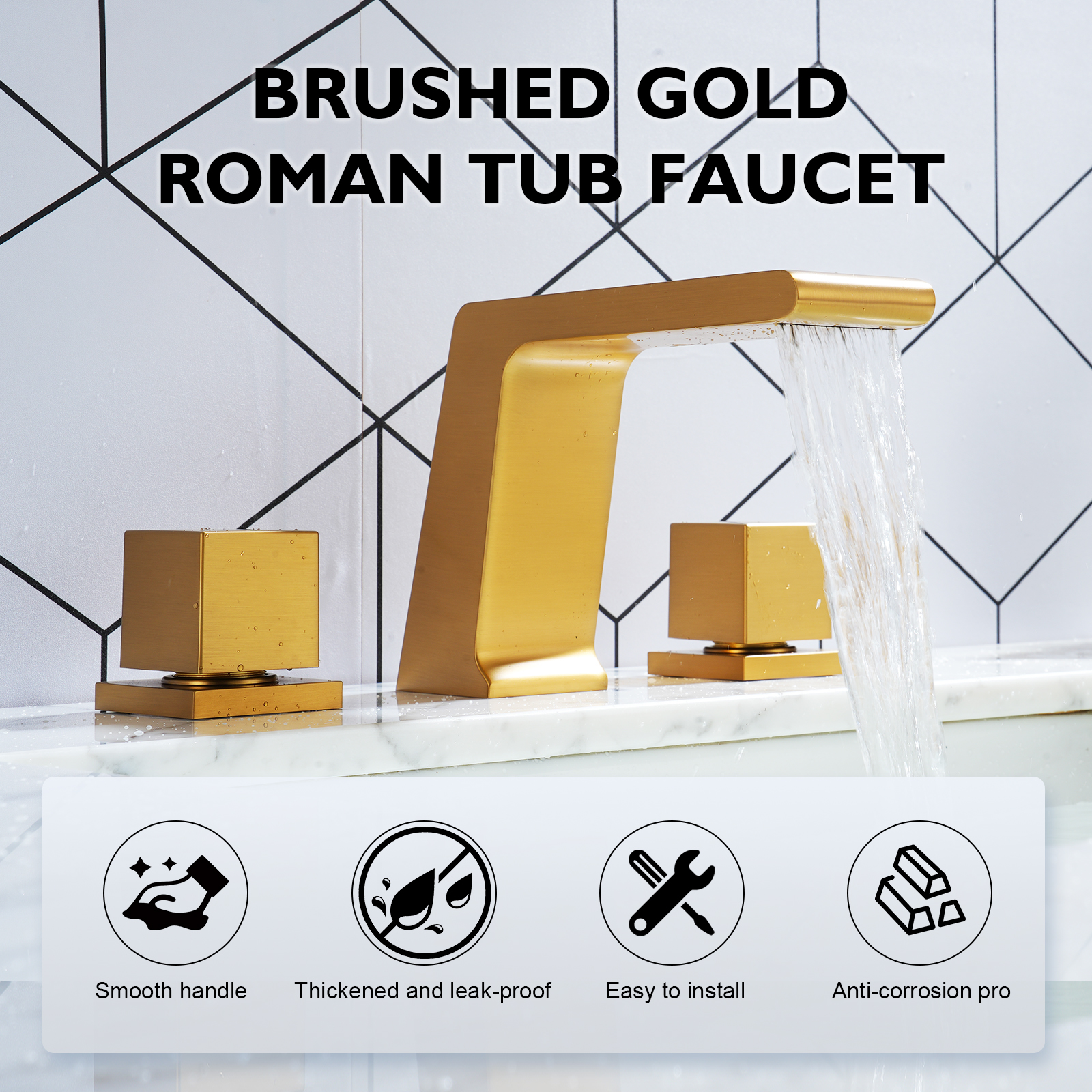 3-Hole Deck-Mounted Waterfall Basin Faucet Bathroom Sink Faucet