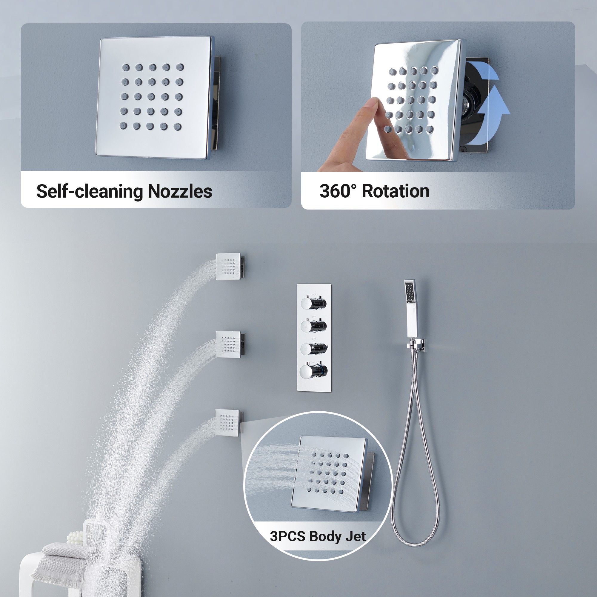 20" Luxury 3-in-1 Shower System with Shower Handheld and Body Jets