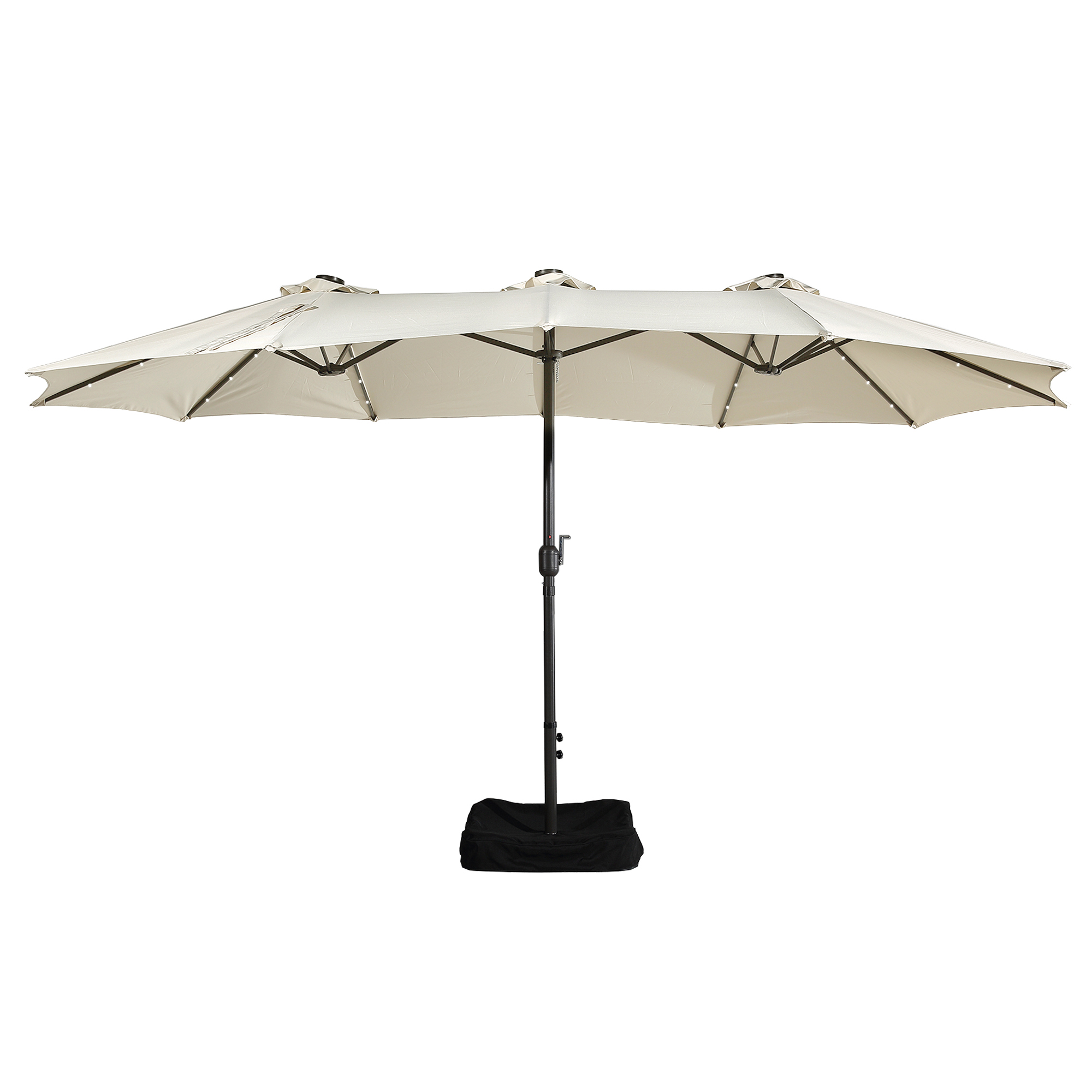 15ft Patio Steel Rectangular Double-Sided Market Umbrella With Base, Classic Design or Solar LED Lights Options,UV Sun Protection & Easy Crank for Deck Pool Patio.