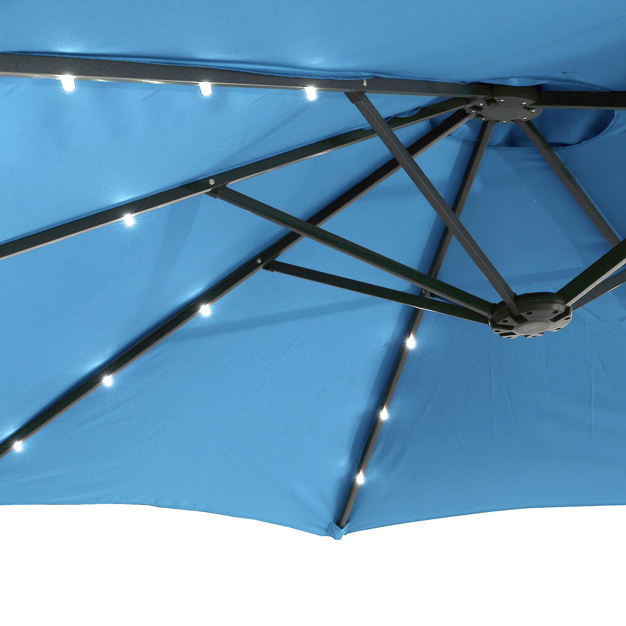 15ft Patio Steel Rectangular Double-Sided Market Umbrella With Base, Classic Design or Solar LED Lights Options,UV Sun Protection & Easy Crank for Deck Pool Patio.