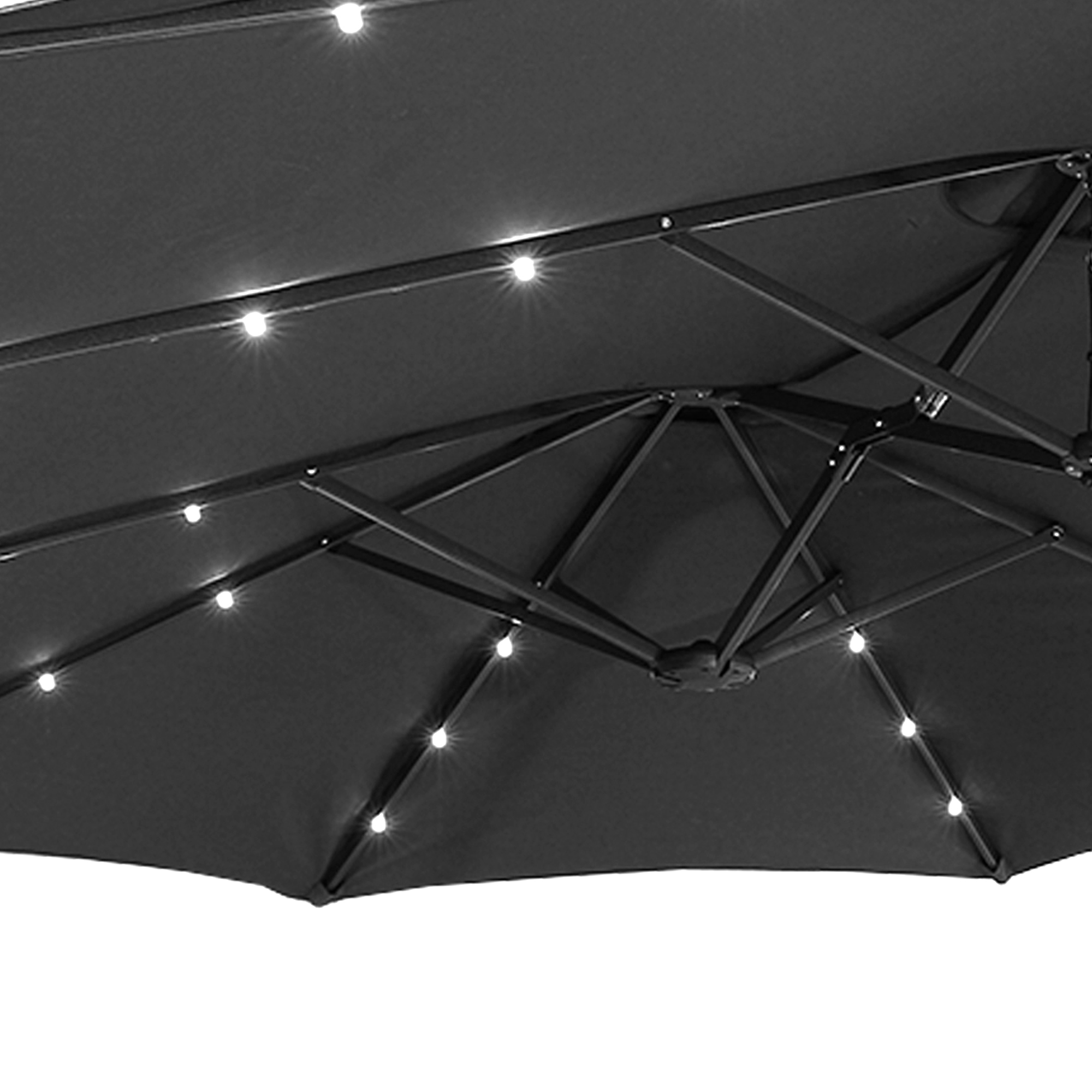 15ft Patio Steel Rectangular Double-Sided Market Umbrella With Base, Classic Design or Solar LED Lights Options,UV Sun Protection & Easy Crank for Deck Pool Patio.