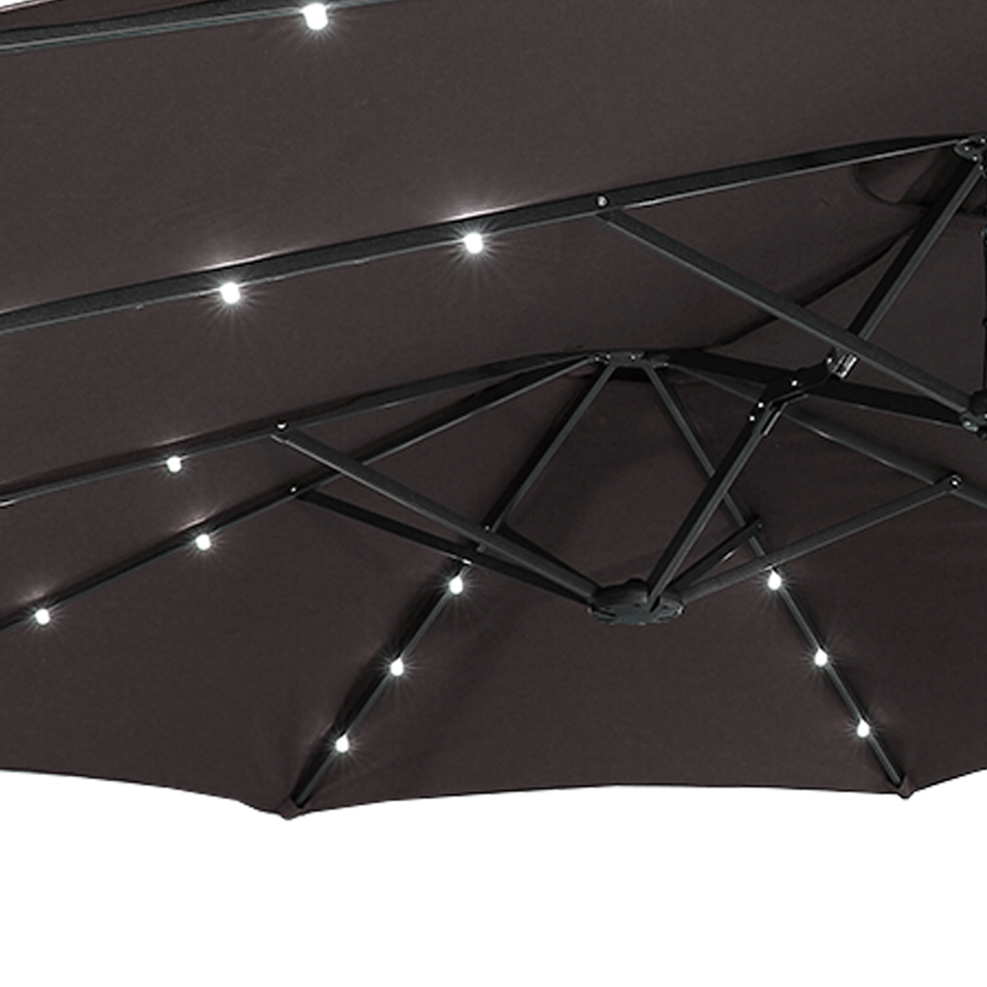 15ft Patio Steel Rectangular Double-Sided Market Umbrella With Base, Classic Design or Solar LED Lights Options,UV Sun Protection & Easy Crank for Deck Pool Patio.