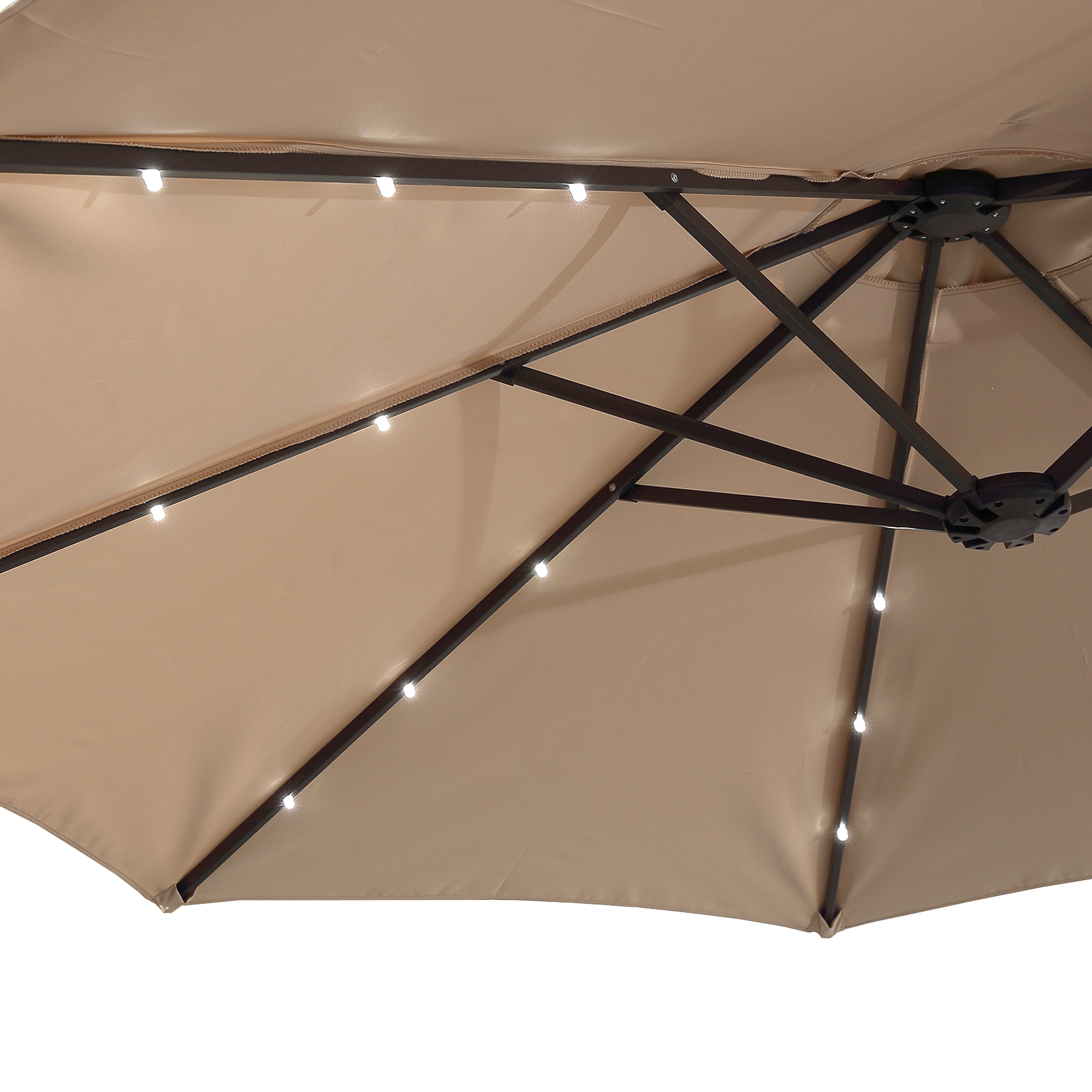 15ft Patio Steel Rectangular Double-Sided Market Umbrella With Base, Classic Design or Solar LED Lights Options,UV Sun Protection & Easy Crank for Deck Pool Patio.