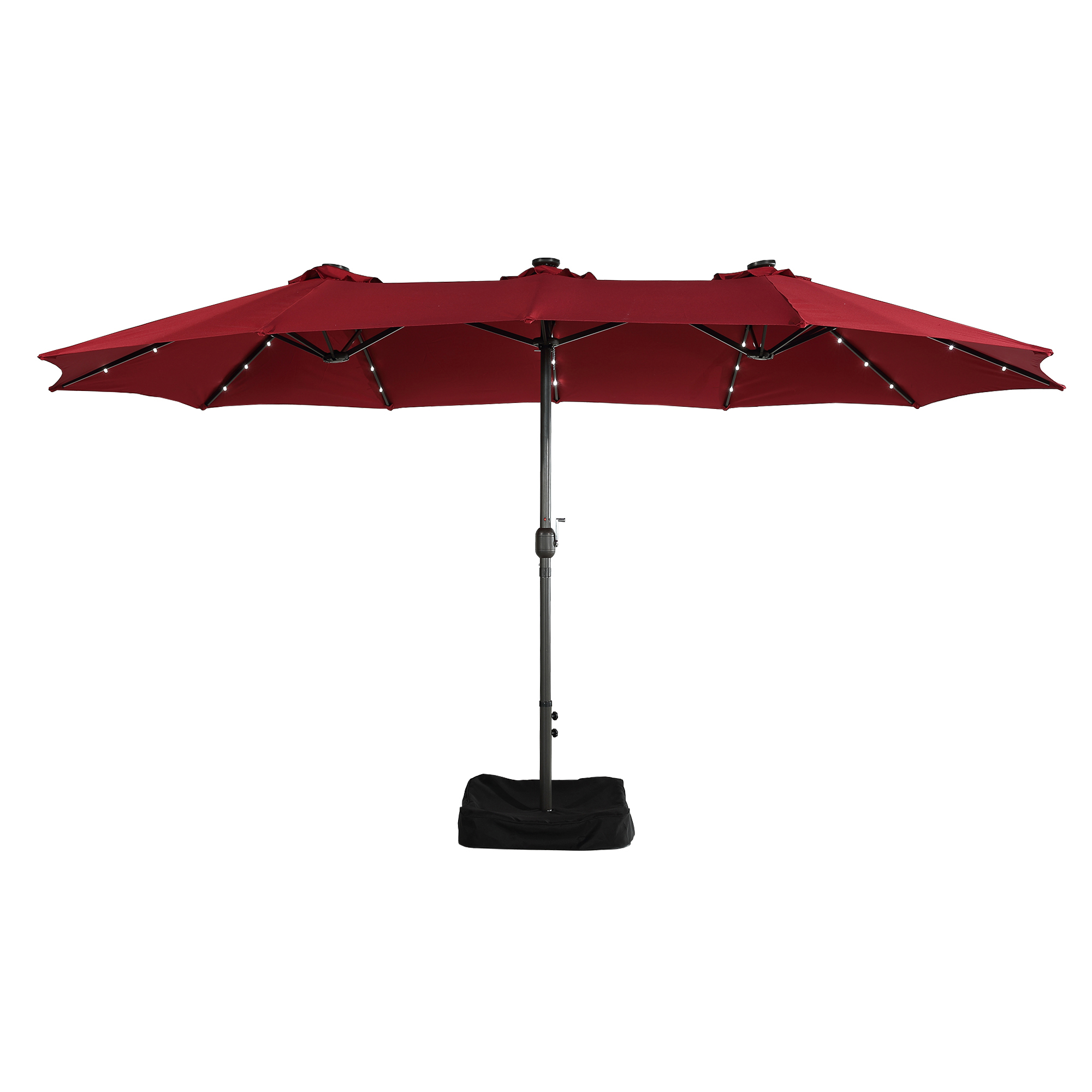 15ft Patio Steel Rectangular Double-Sided Market Umbrella With Base, Classic Design or Solar LED Lights Options,UV Sun Protection & Easy Crank for Deck Pool Patio.