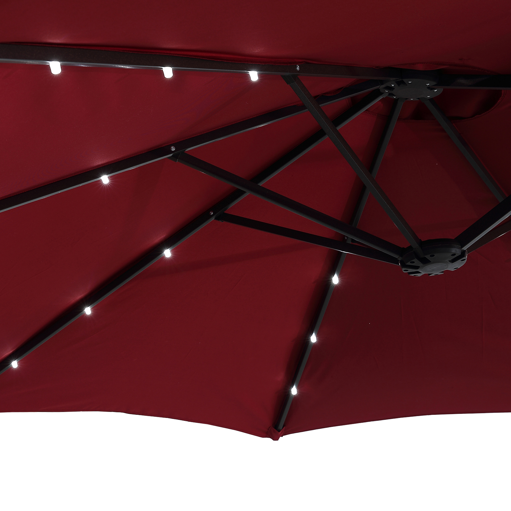 15ft Patio Steel Rectangular Double-Sided Market Umbrella With Base, Classic Design or Solar LED Lights Options,UV Sun Protection & Easy Crank for Deck Pool Patio.
