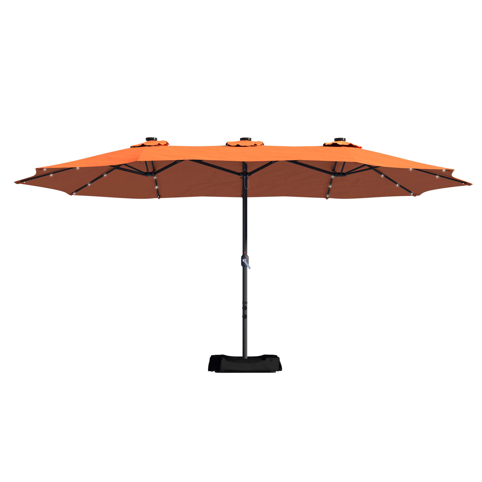 15ft Patio Steel Rectangular Double-Sided Market Umbrella With Base, Classic Design or Solar LED Lights Options,UV Sun Protection & Easy Crank for Deck Pool Patio.