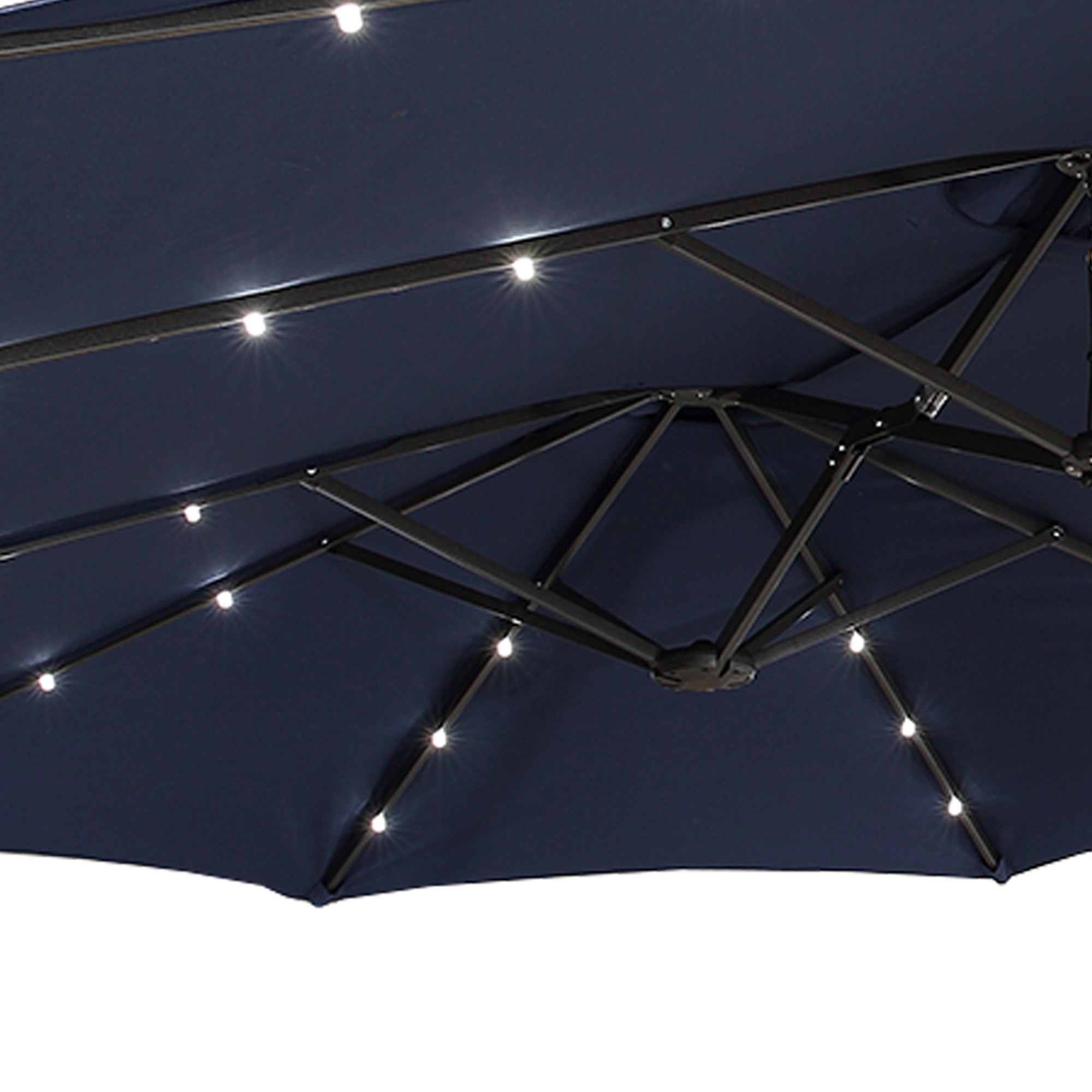15ft Patio Steel Rectangular Double-Sided Market Umbrella With Base, Classic Design or Solar LED Lights Options,UV Sun Protection & Easy Crank for Deck Pool Patio.