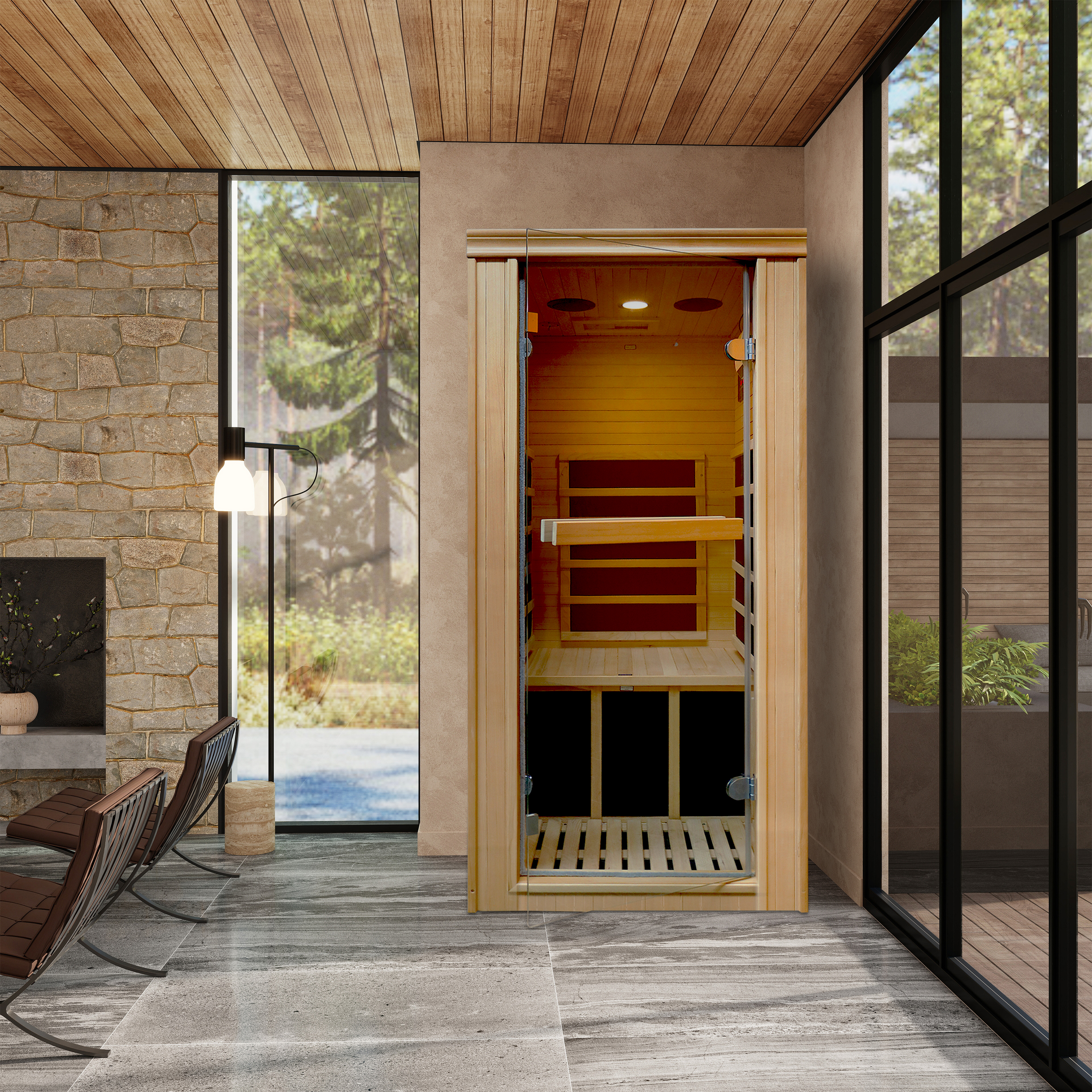 Single Person Far-Infrared Sauna Room with 5 Heating Plates