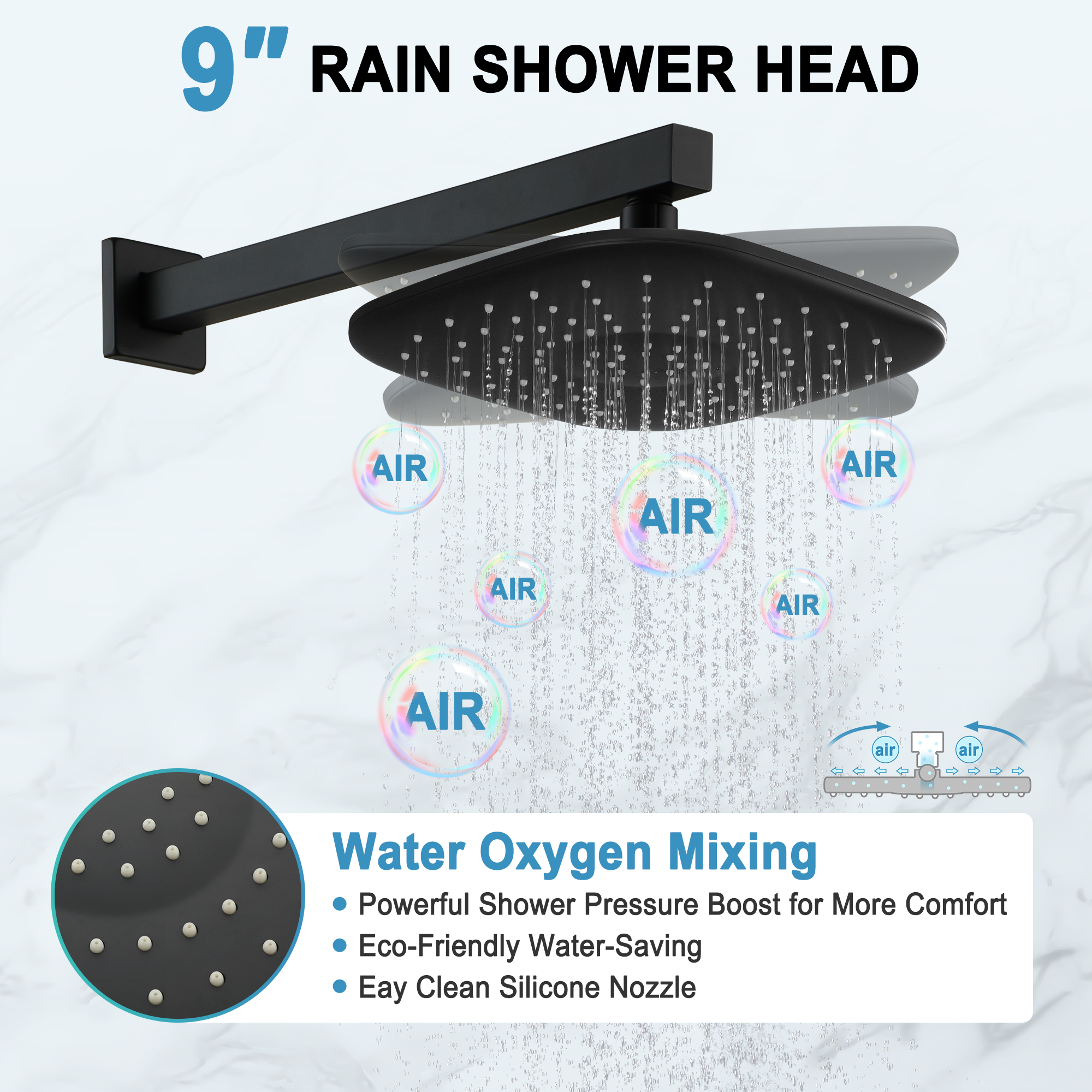 9-inch 3-Way Wall-Mounted Shower System with Tub Spout