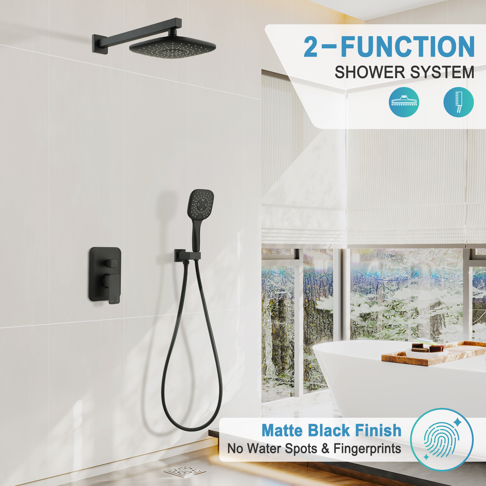 9-inch 2-Function Wall-Mounted Shower System with Handheld Shower