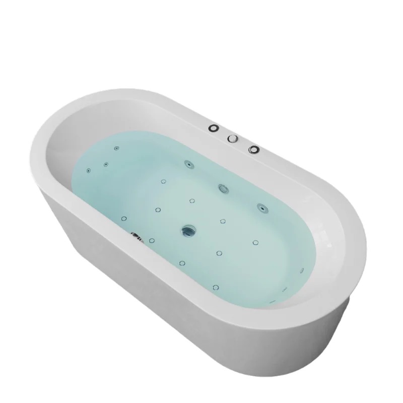 67" Luxury Freestanding Oval Massage Bathtub with Dual Jet Therapy & Chromotherapy Lighting