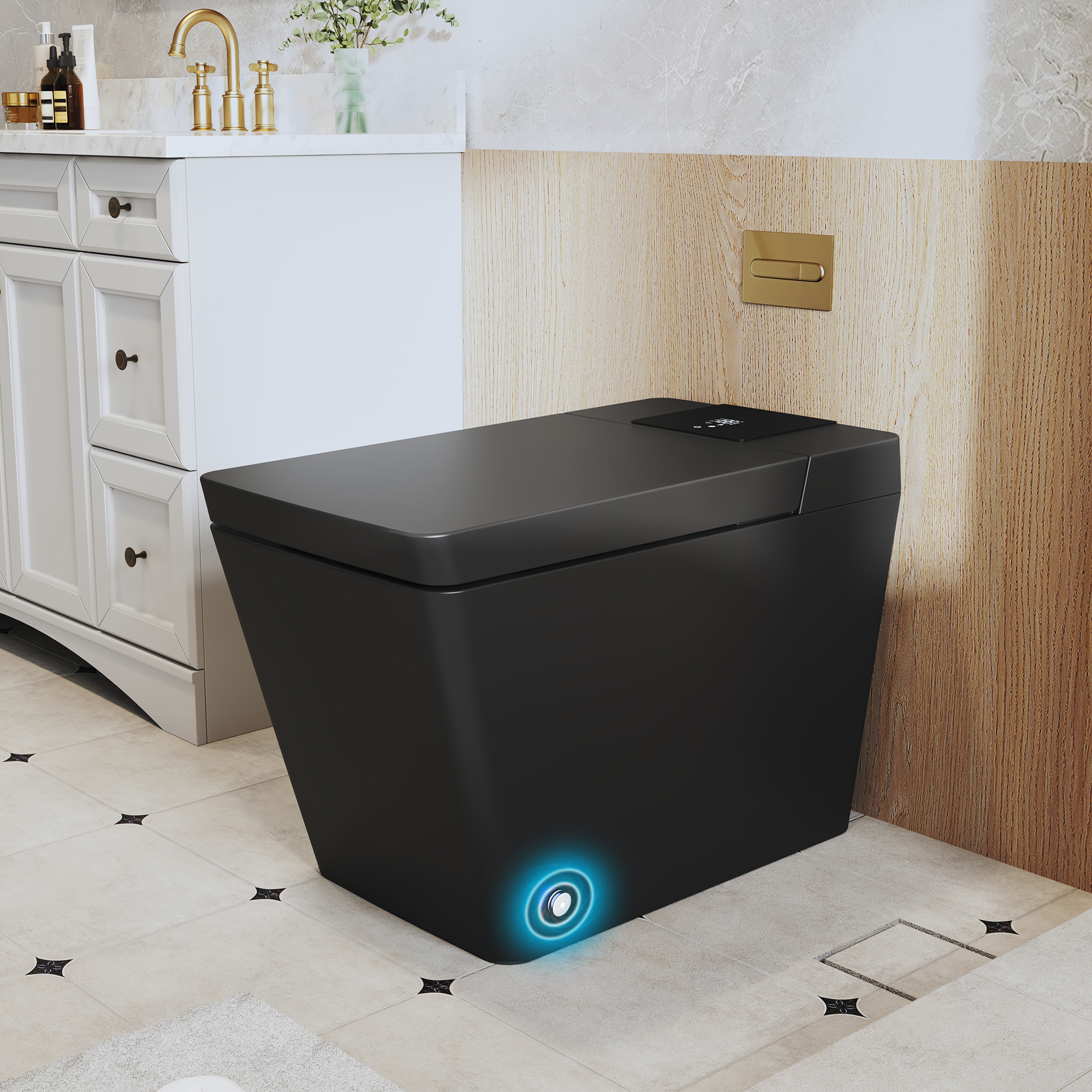 Square Smart Bidet Toilet with Heated Seat and Radar Sensor Lid