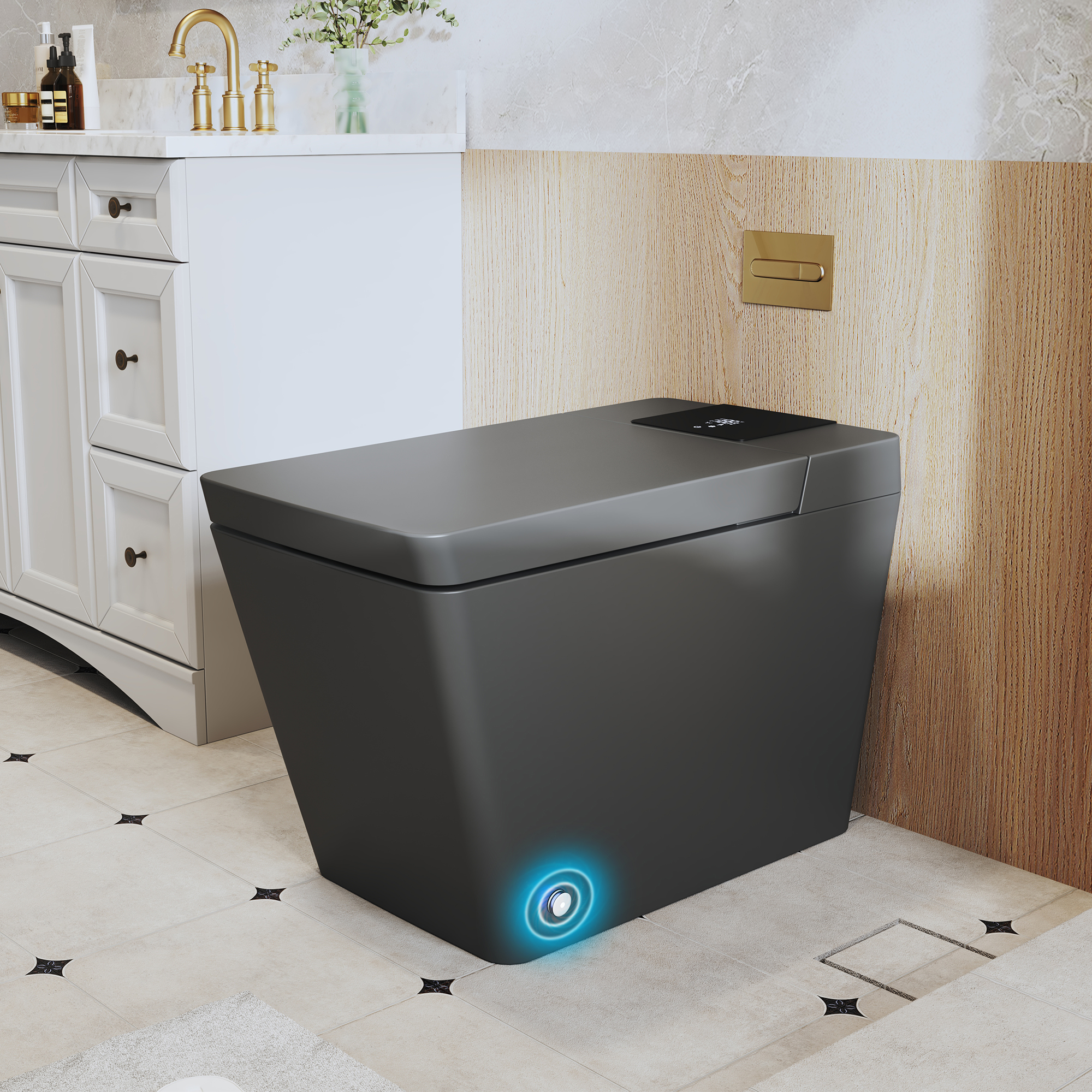 Square Smart Bidet Toilet with Heated Seat and Radar Sensor Lid