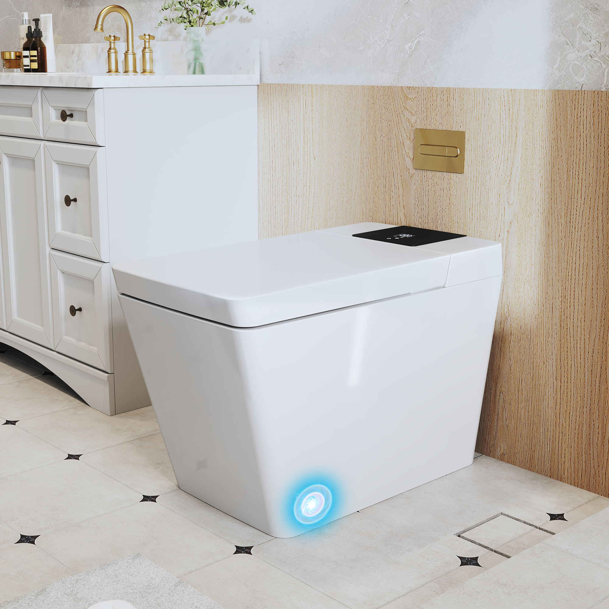 Square Smart Bidet Toilet with Heated Seat and Radar Sensor Lid