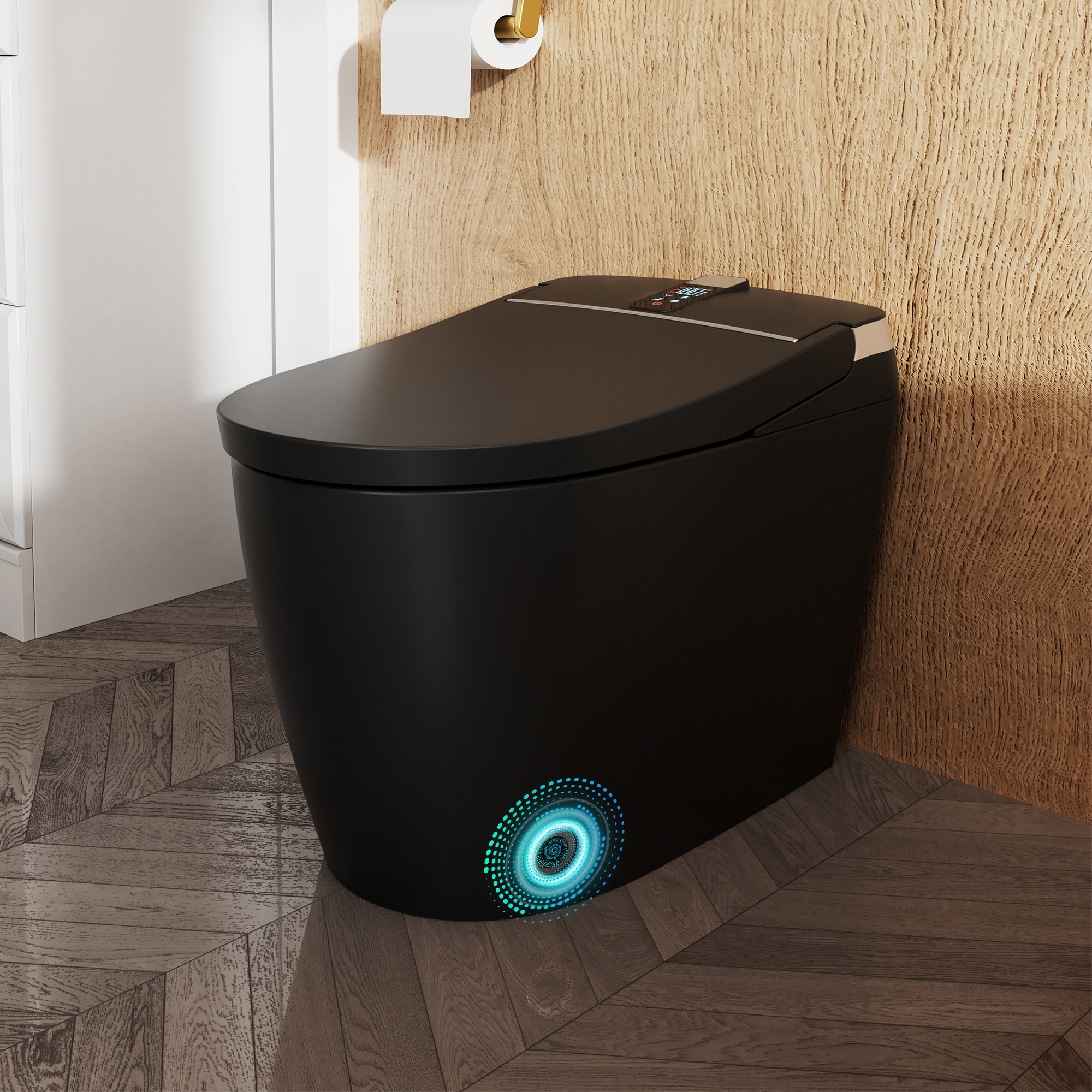 Luxe Smart Bidet Toilet with Built-in Deodorizer and LED Display, White, Black & Grey