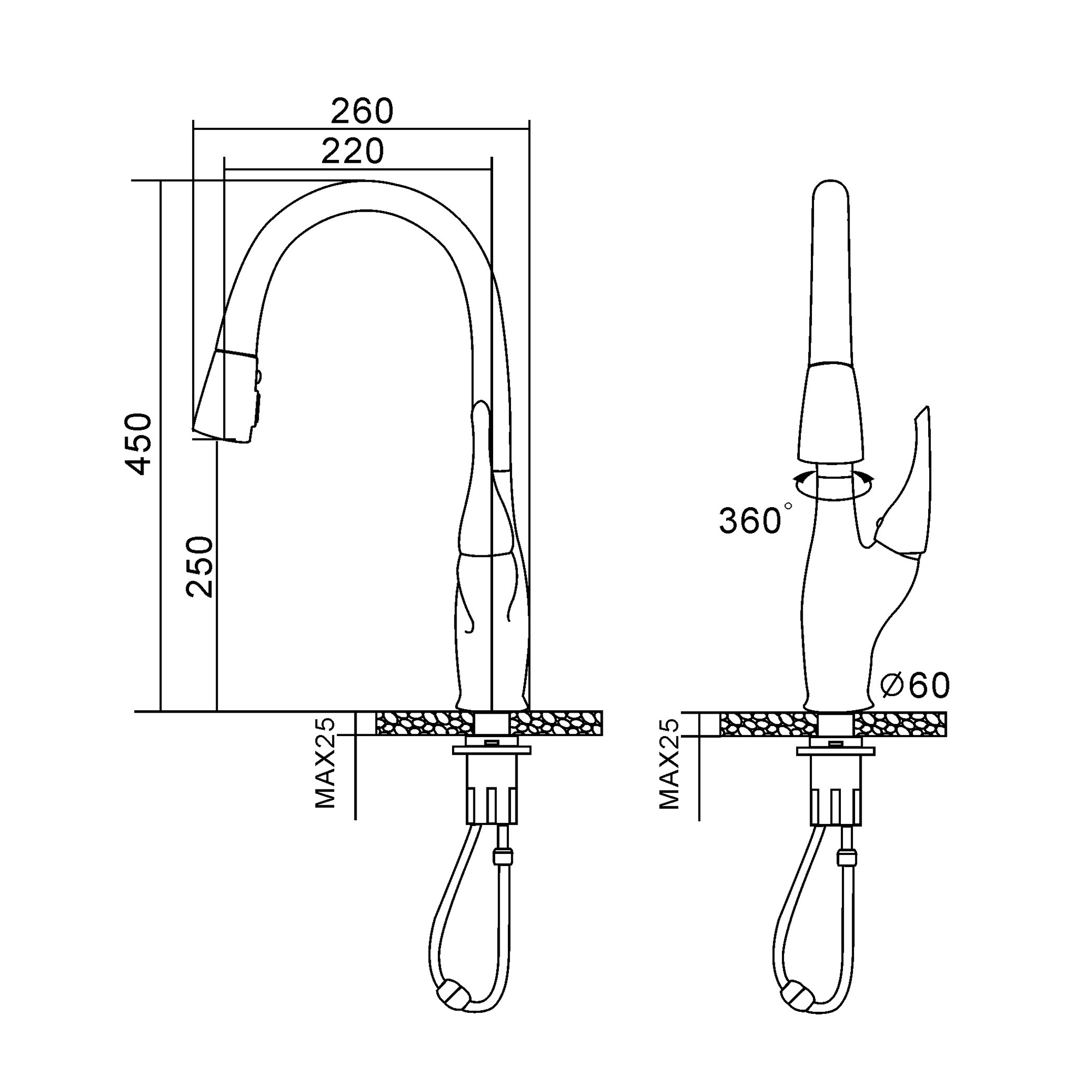 Pull-Down Kitchen Faucet with Dual Function Sprayer 7-Layer Electroplated Finish