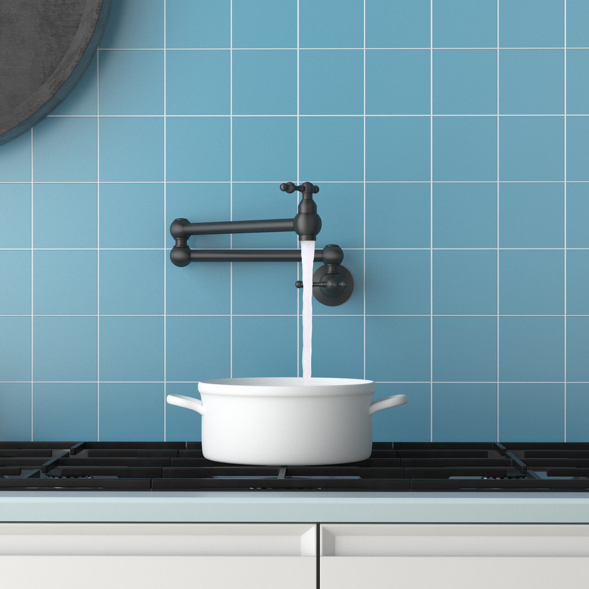 Wall Mounted Pot Filler Faucet with Double Handles, 360° Rotatable Folding Spout, Solid Brass Construction, Anti-Splash Aerator