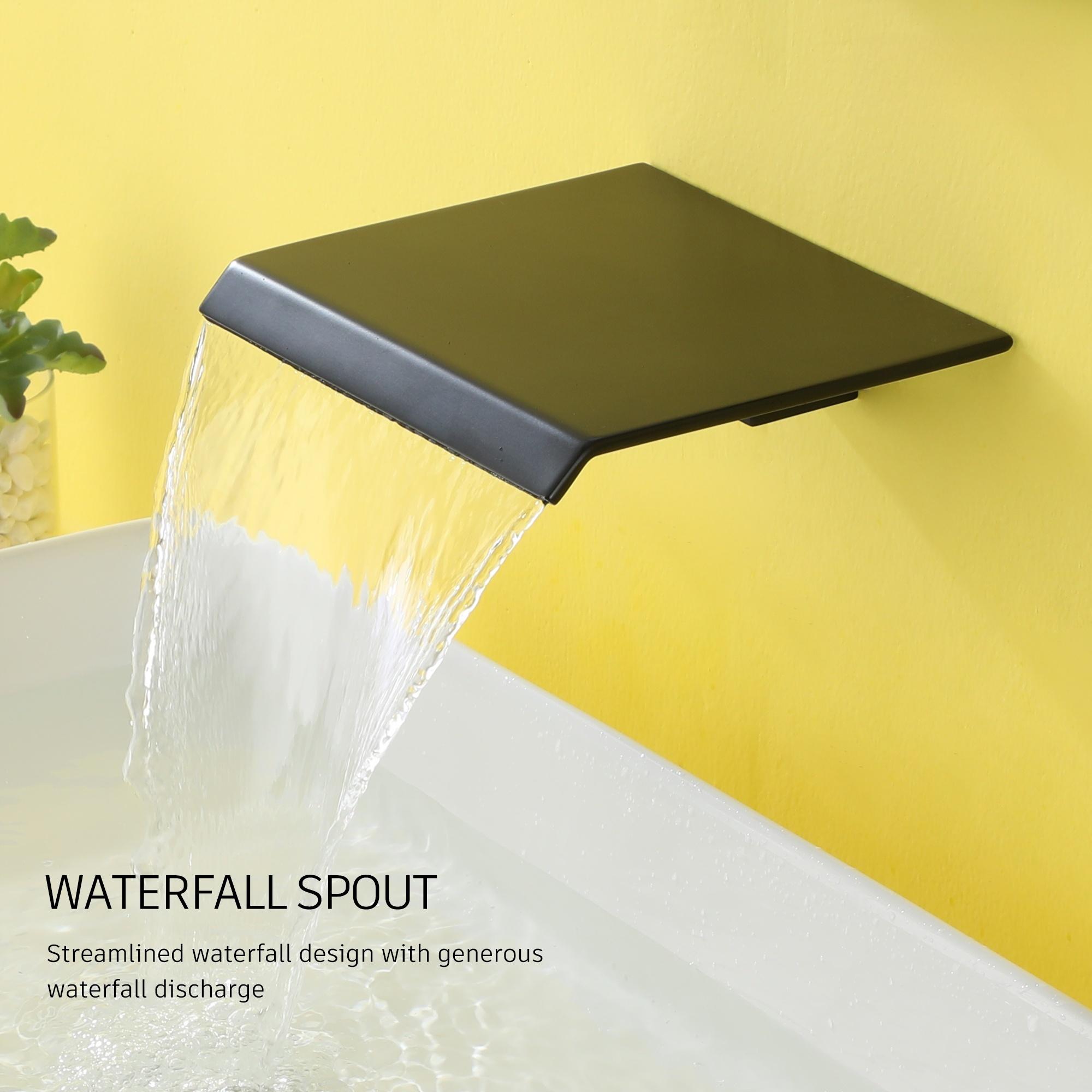 Wall Mounted Waterfall Bathroom Sink Faucet in Matte Black & Brushed Gold