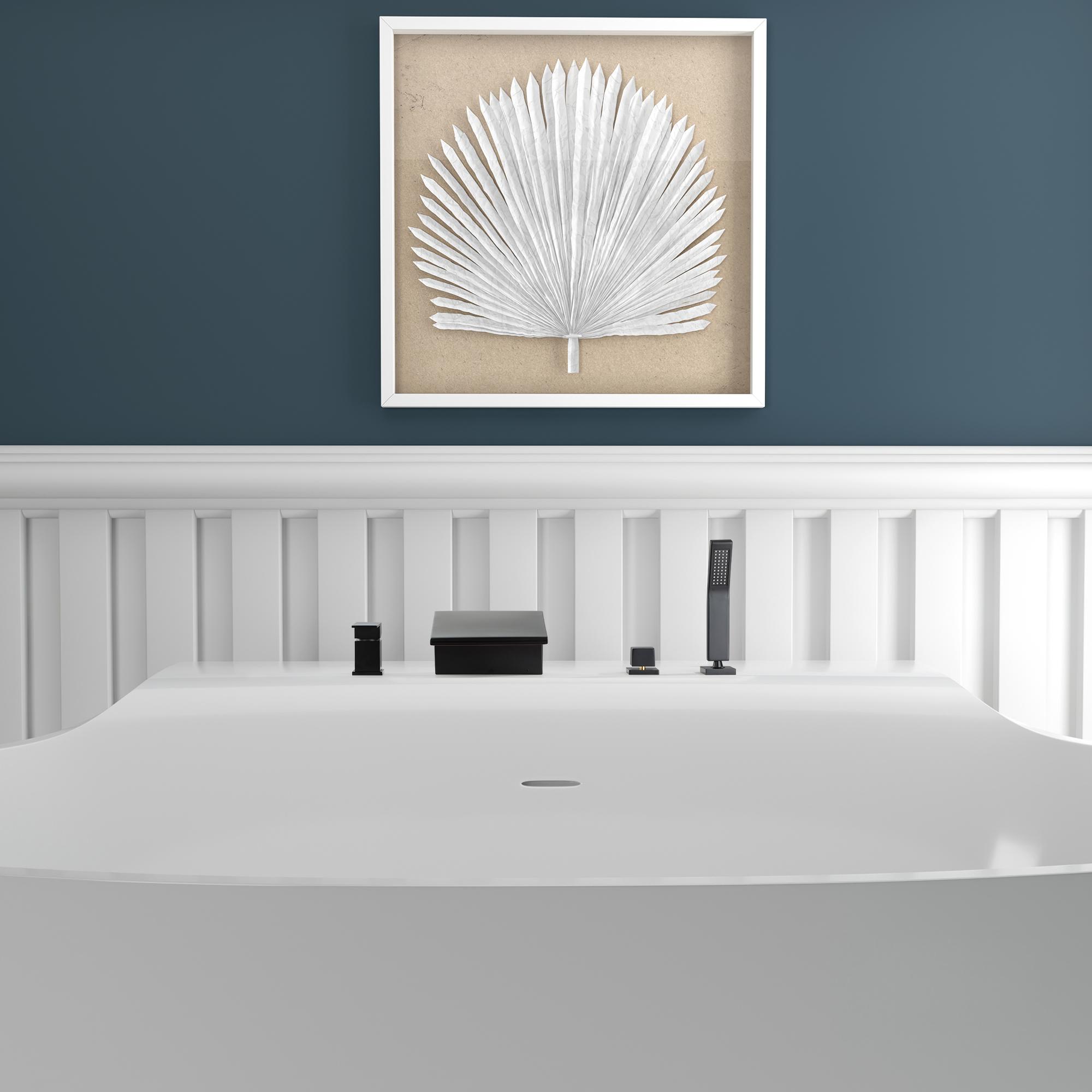 Deck Mounted Roman Tub Faucet with Hand Shower and Water Supply Hose