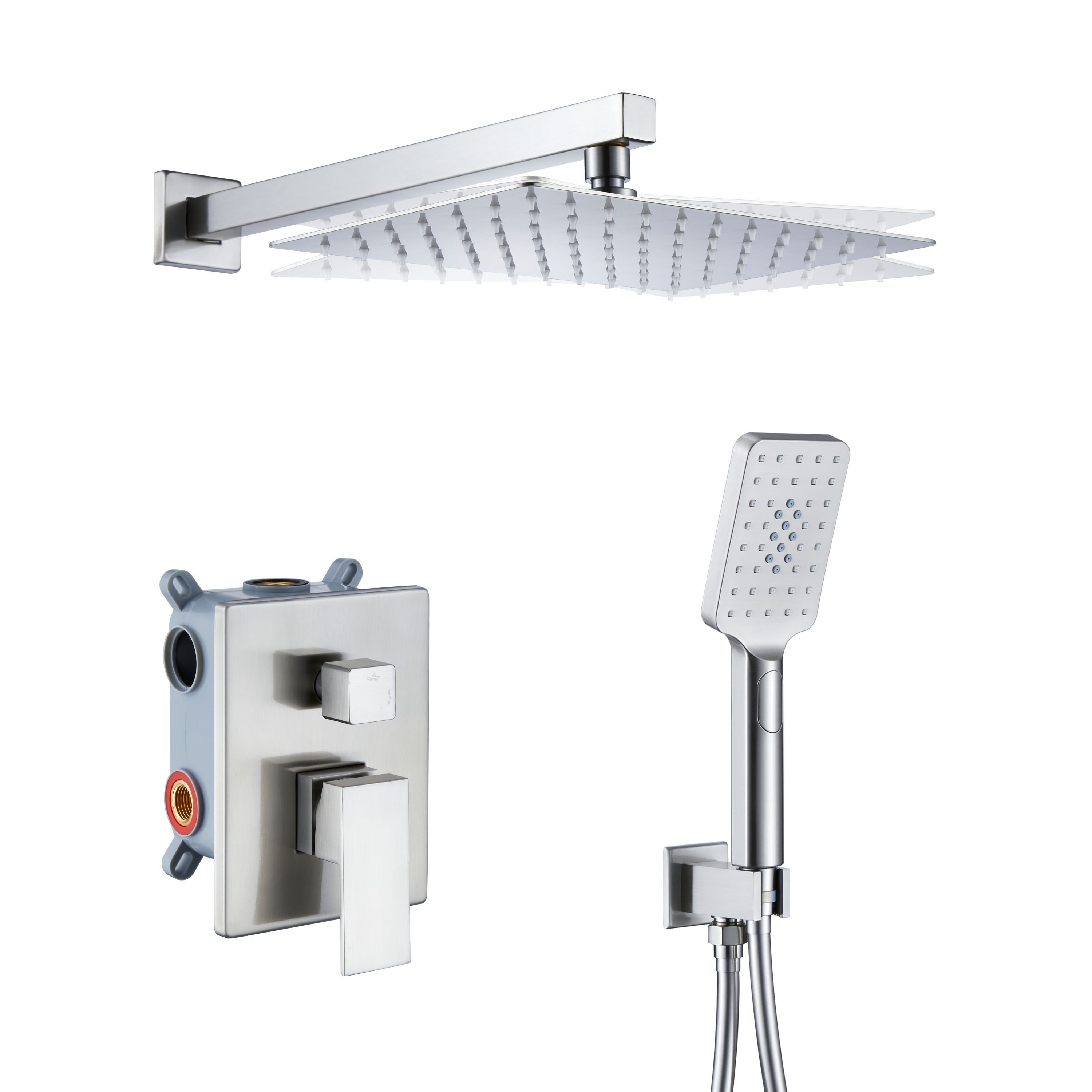 12*8 inch Wall Mounted Shower System with 3-Spray Hand Shower