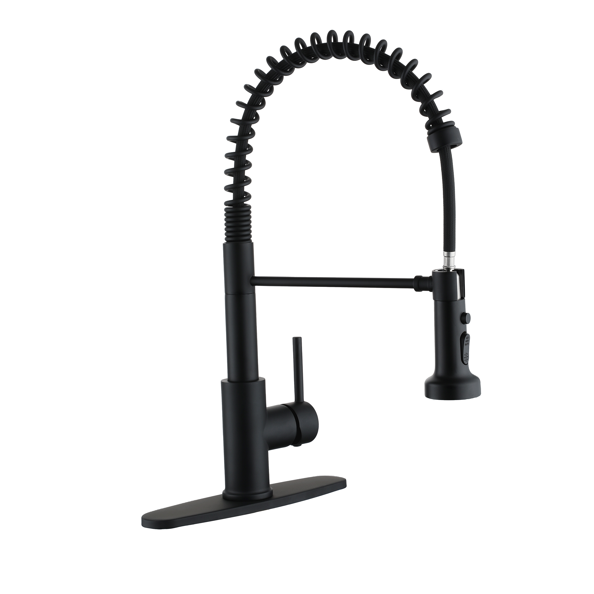 Pull-Down Kitchen Faucet Spring Design with Three-Function Sprayer and Deck Plate for Single or Three-Hole Installation